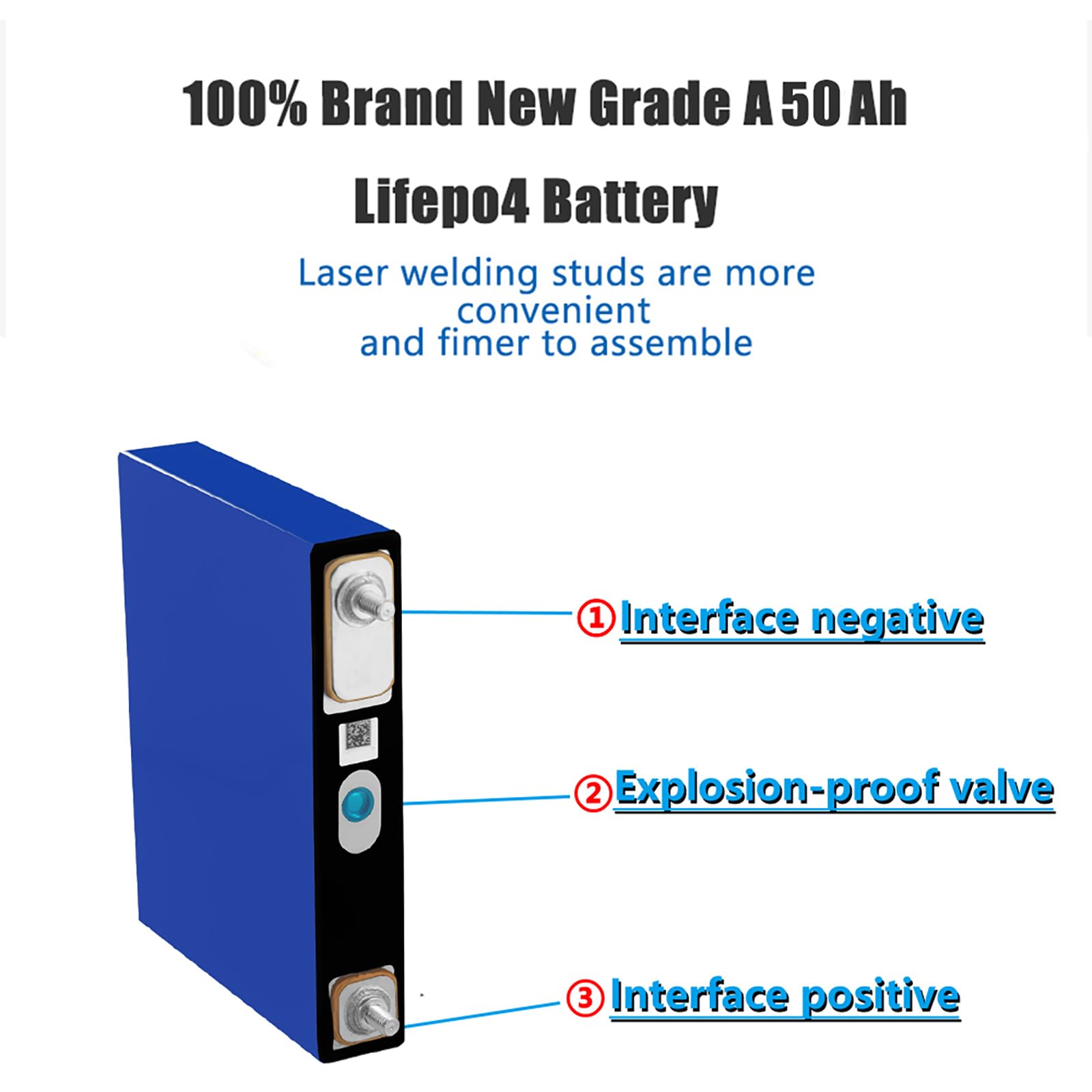 Hiximi 3.2V 50Ah Lifepo4 Cells Lithium Battery Iron Phosphate Deep Cycle Battery, Power Supply For Rv, Boat, Golf Cart, Motor, U
