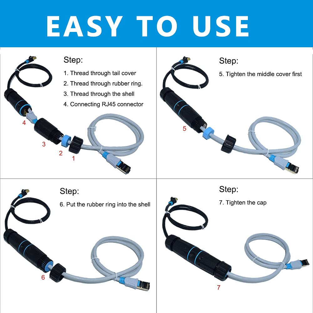Ausgleifen 5Pcs Rj45 Coupler Waterproof Connector Ip68 Waterproof Ethernet Outdoor Lan Cable Connector For Cat5/Cat5E/Cat6/Cat7