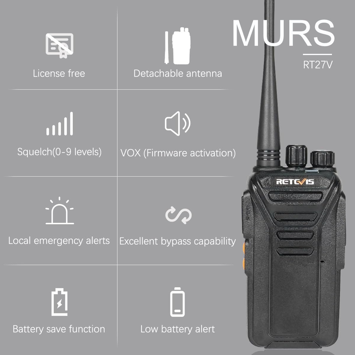 Retevis Rt27V Murs 2 Way Radio, Walkie Talkies Rechargeable, Long Range, Multi Unit Charger, License Free, Rugged, Two Way Busin