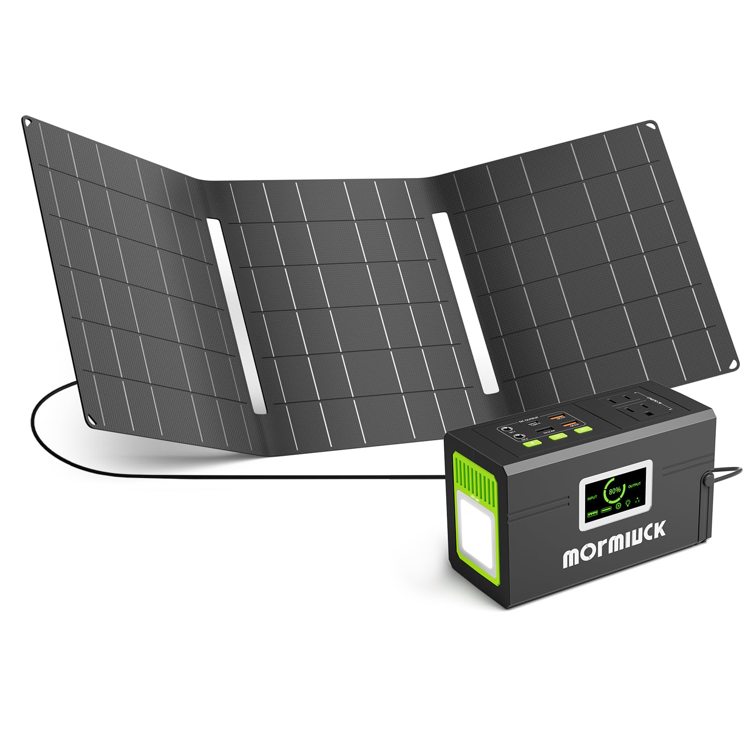 mormluck Solar Generator, 127W(Peak 150W) 88.8Wh Portable Power Station with 30W Solar Panel, 110V Lithium Battery Pack with Ac 
