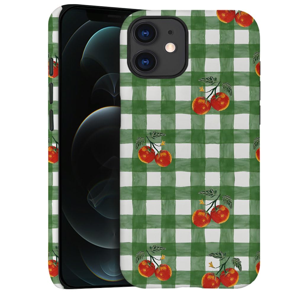 Generic Case for iPhone 11 - [Drop Protection Phone Cover] - Hybrid Case for Girl Women - Tomato Gingham Green