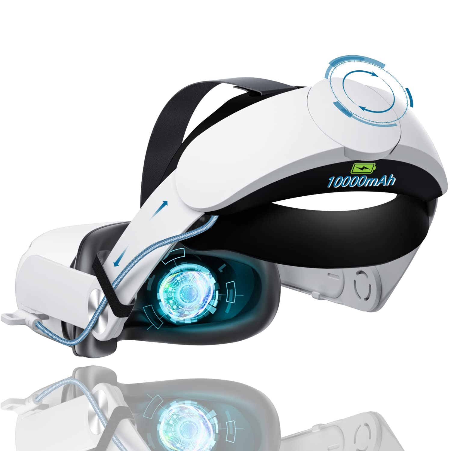 Saqico Head Strap With Battery For Oculus Quest 2, 10000Mah Battery Pack Extend 8H Playtime, Fast Charging Vr Power, Adjustable