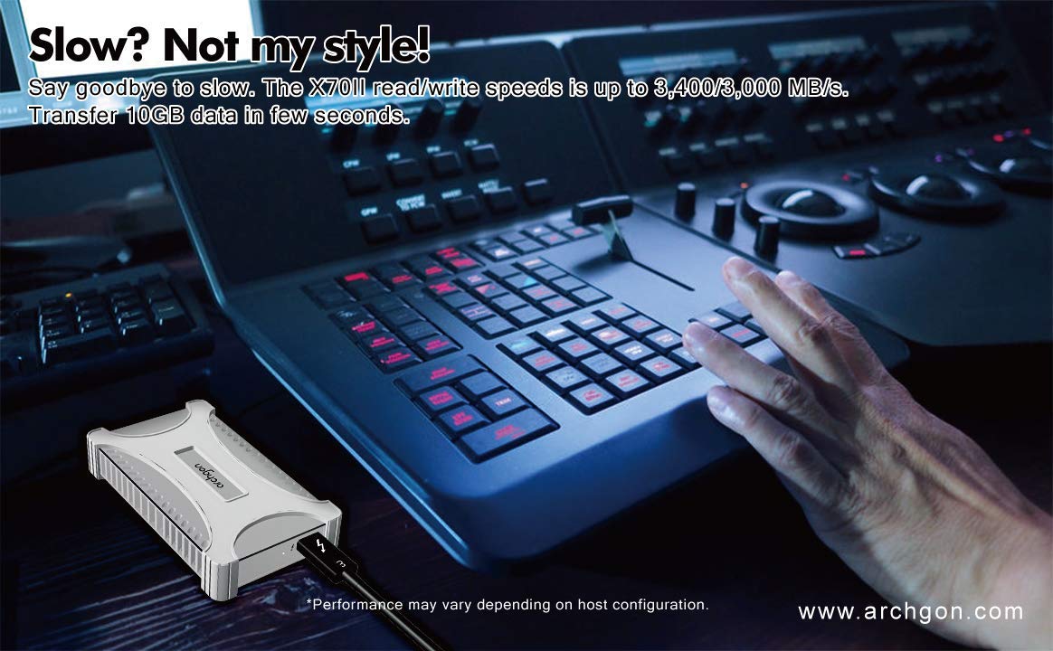 Archgon 2Tb Thunderbolt 3 Aluminum External Nvme Ssd Drive With Combo Thermal Pads And Silicone Protector Model X70 Ii (2Tb, Sil