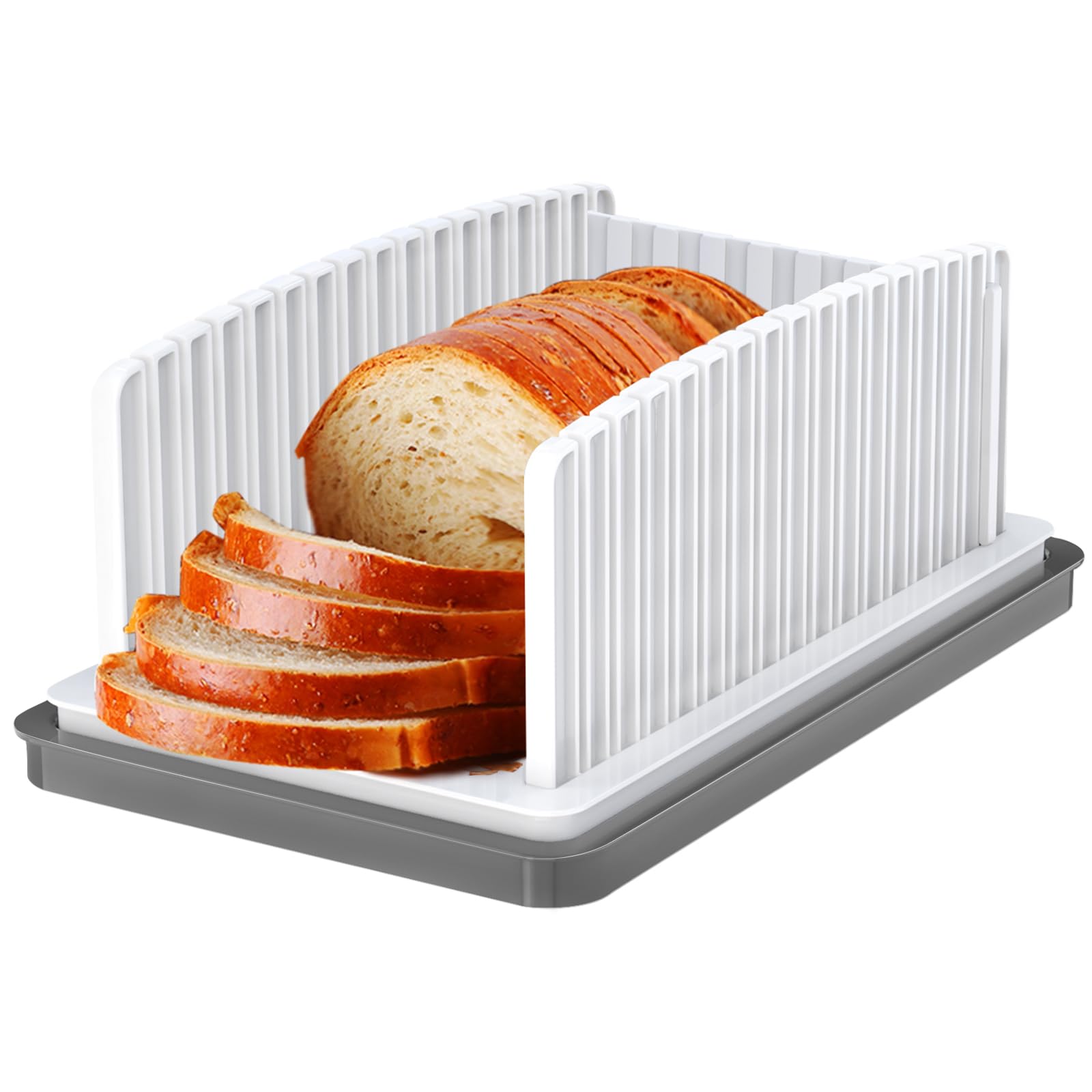 Hhxrise Bread Slicer For Homemade Bread, Adjustable Bread Slicer Guide With Crumb Tray, Plastic Bread Loaf Slicing For Kitchen H
