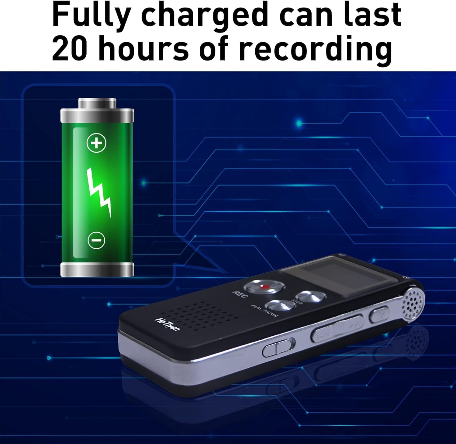 HoTiyan Digital Voice Recorder - 64GB Voice Activated Recorder for Lectures, Meetings, Interviews - Model H-10003, USB Cable Included