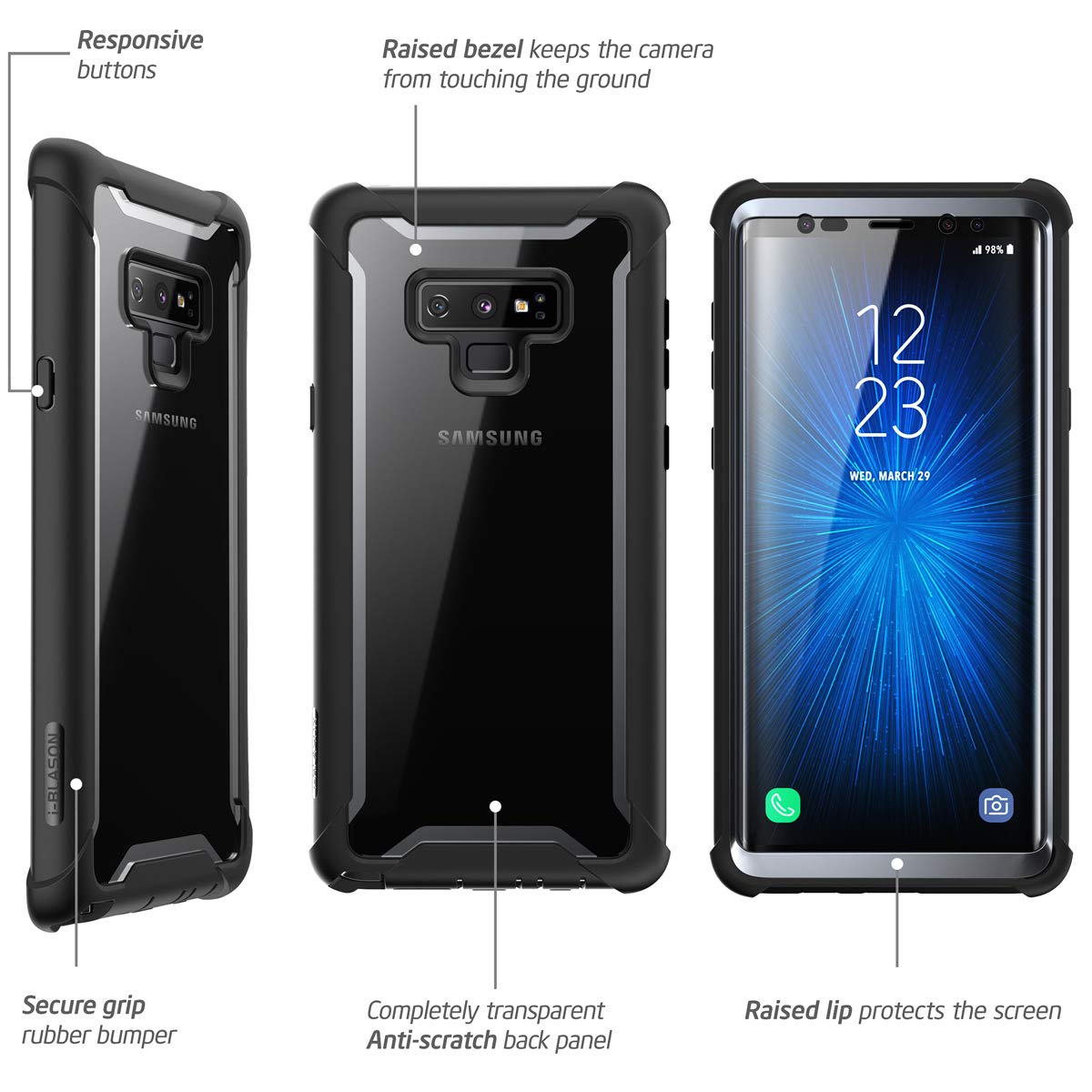 I Blason Ares Designed For Galaxy Note 9 Case, Full Body Rugged Clear Bumper Case With Built In Screen Protector For Galaxy Note