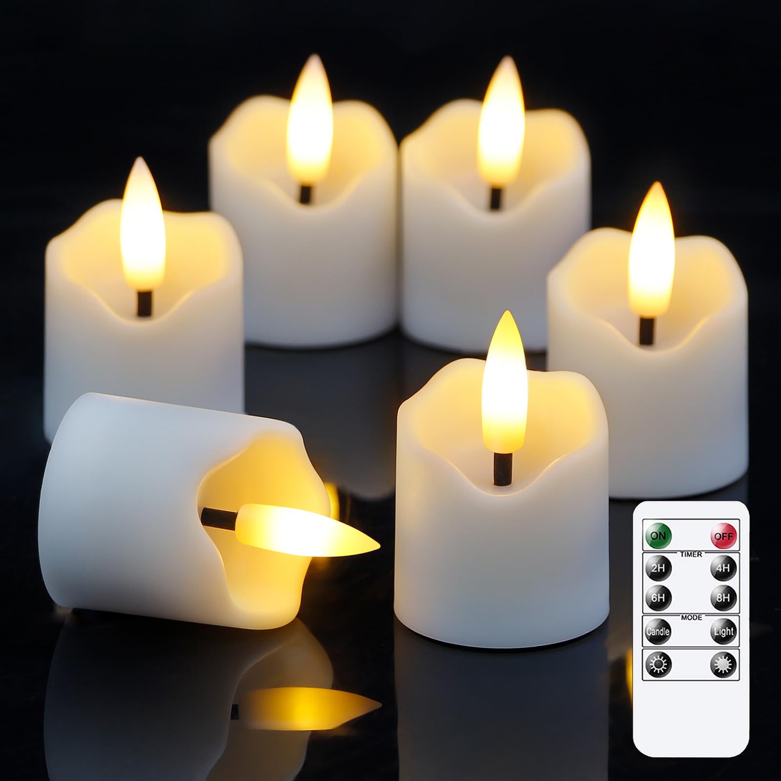 Wroxipel 6 Pack Battery Operated Auto Daily Timer White Plastic Led Flameless Votive Candles, Long Runtime 1.6'' X2.3'' Flickeri