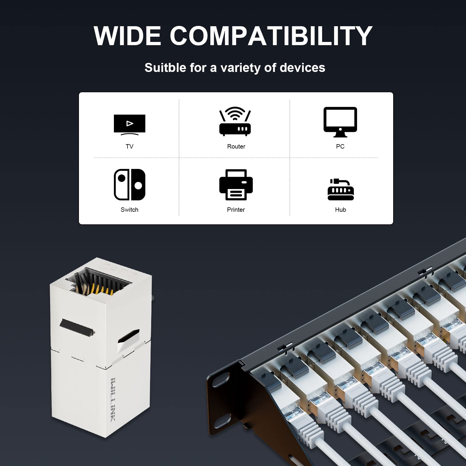 Iwillink 10Gbps Cat7 Patch Panel 24 Port, Rj45 Through Coupler 1U Shielded Patch Panel Stp 19 Inch With Back Bar, Wallmount Or R