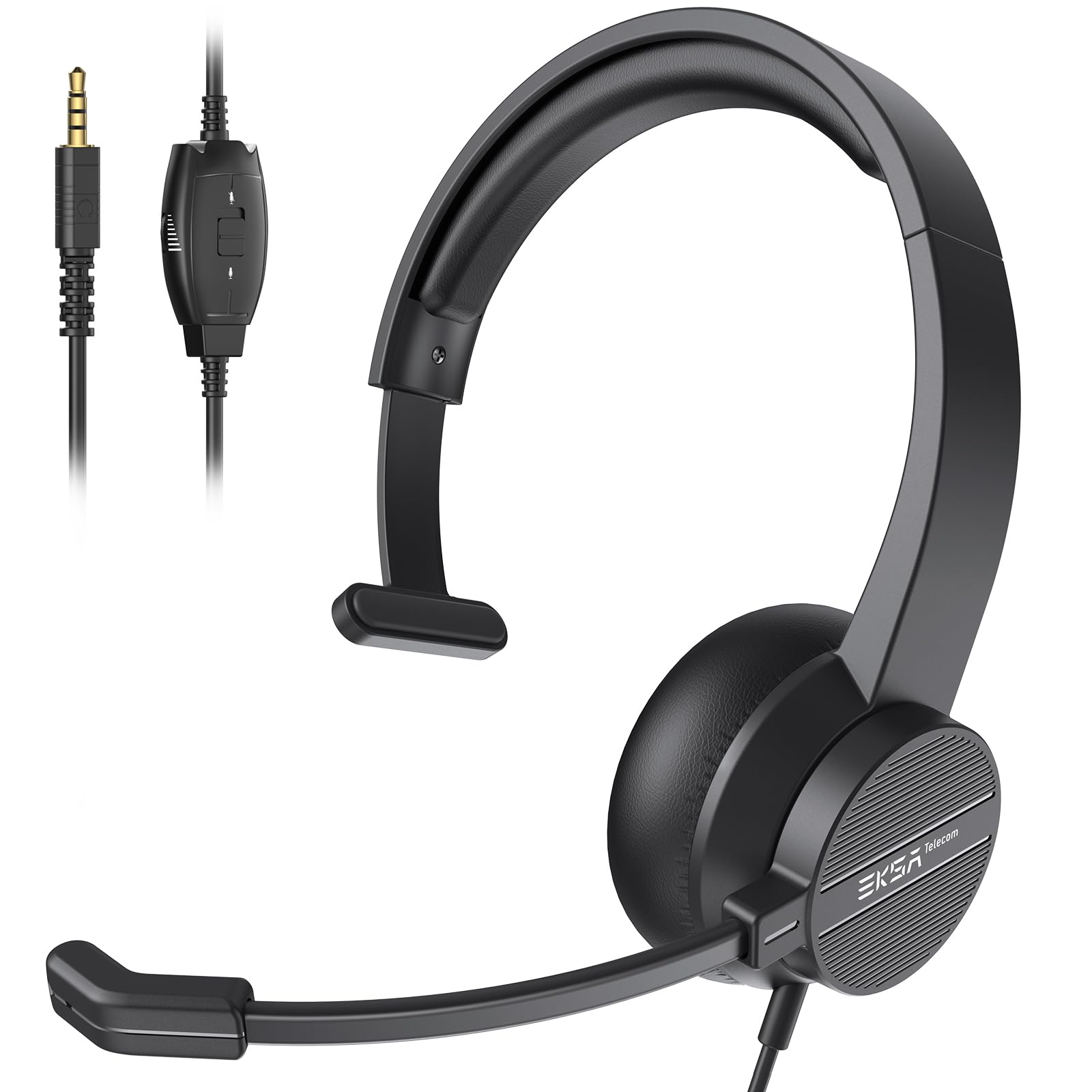 Eksa H15 Headset With Microphone For Laptop, Pc Headset With Mic Noise Cancelling, 3.5Mm Cable, In Line Volume Control & Mute, W