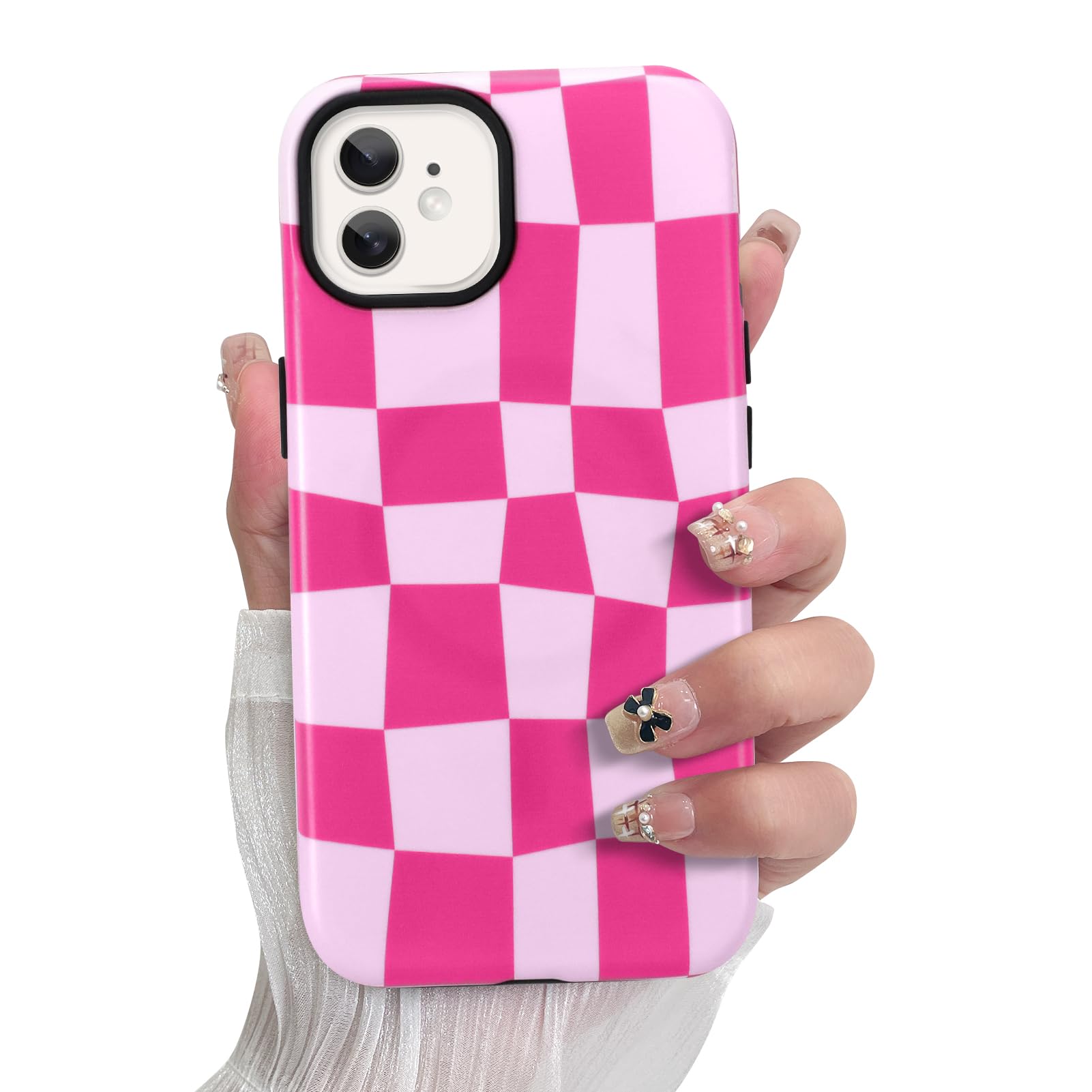SOKAD Magnetic Checkered Phone Case for iPhone 12, Cute Grids Plaid Checkerboard Pattern Compatible with Magsafe Matte Protectiv