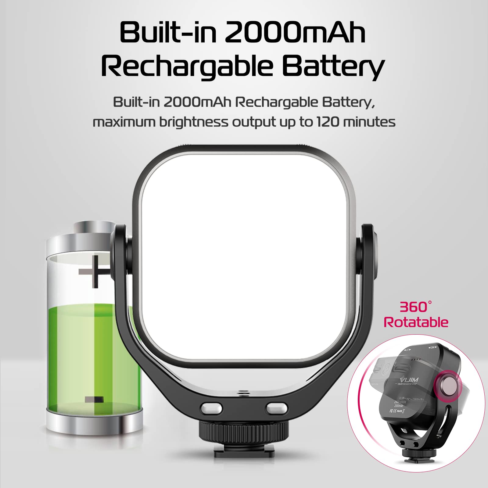 Ulanzi Vl66 Bi Color Adjustable Rechargeable 2500 6500K   Mini Video Portable Light On Camera, 2000Mah Cri95+ Dimmable, Ultra Br