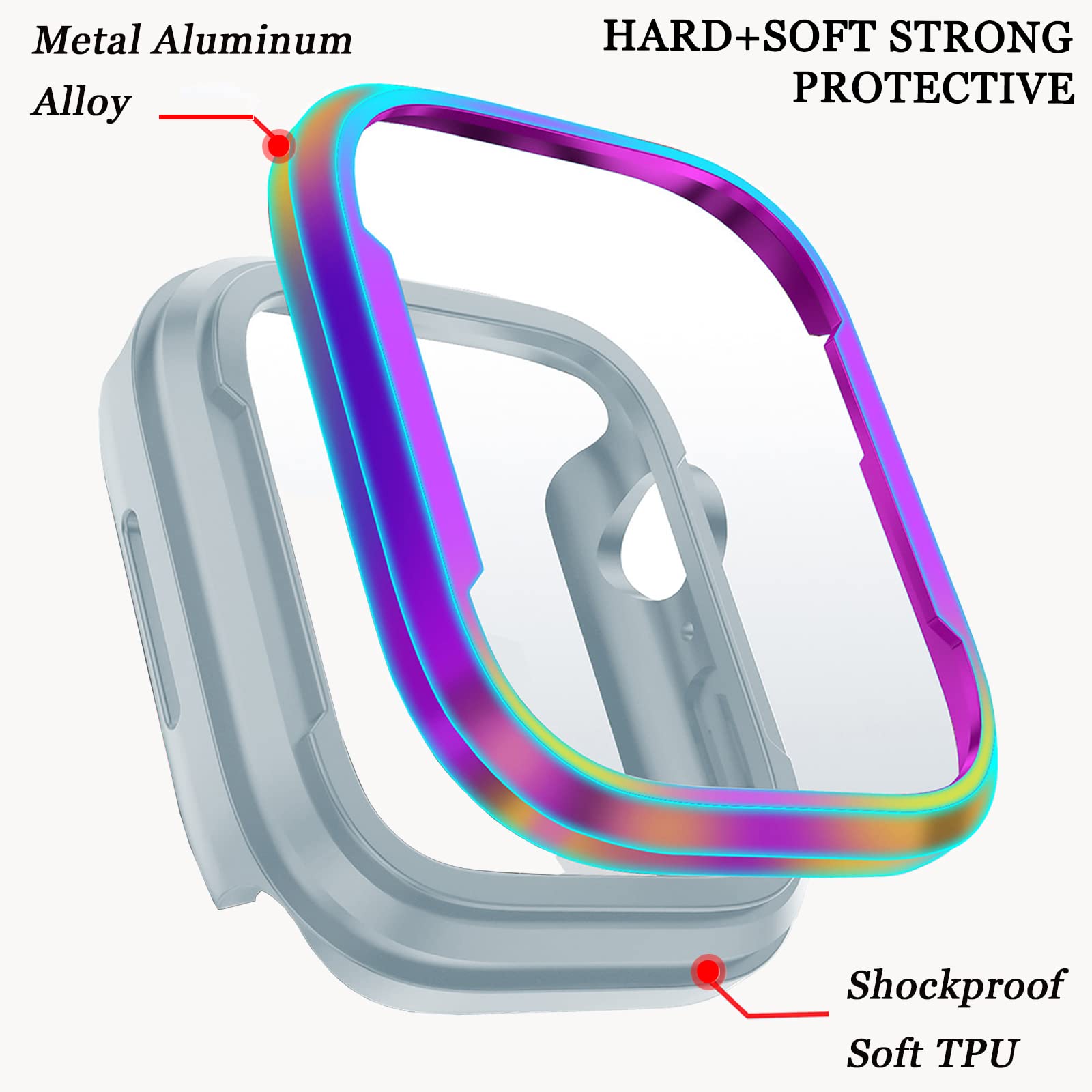 Ninki Compatible Aluminum Apple Watch Series9 Series8 Series7 Case 45Mm Colorful,Drop Resistant Tpu Cover Apple Watch 7 45Mm Pro