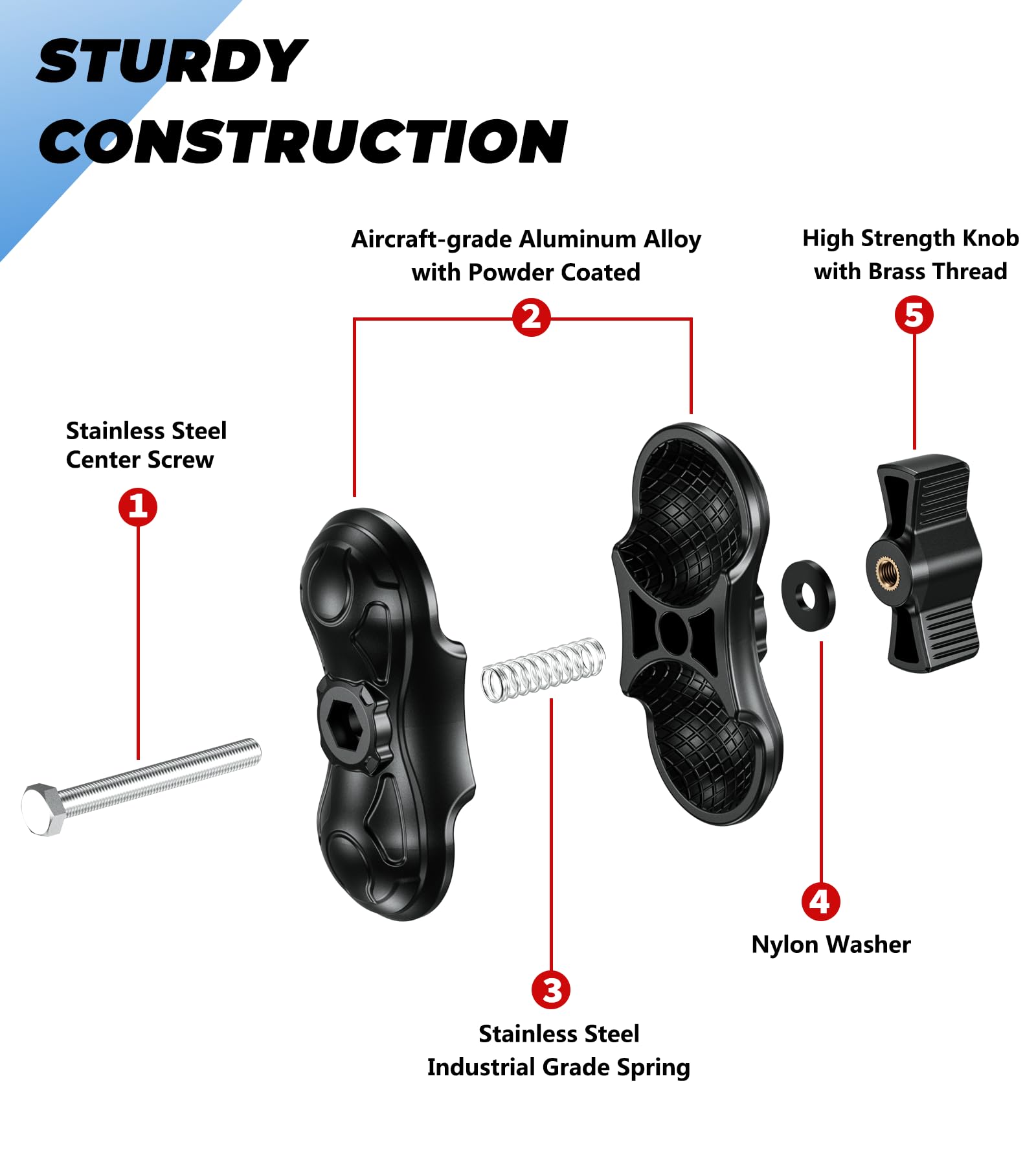 Vazeswin Double Socket Arm 3.5'' Aluminum Alloy Short Arm Compatible With Ram Mount C Size 1.5'' Ball Components