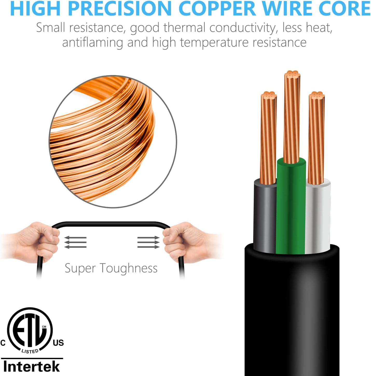 Kasonic 8 Inch Short Power Extension Cord Outlet Saver, Etl Listed, Sjtw 16Awg/13A 3 Prong Indoor/Outdoor Use, 10 Pack, Black