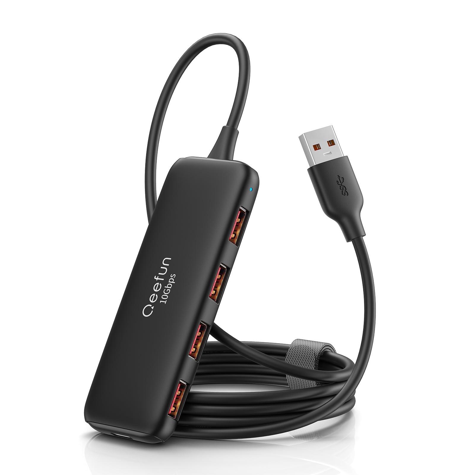 Qeefun ???????????? Usb 3.2 Hub With 4 Usb A Ports, Usb 3.2 Gen 2 Splitter,4Ft Extented Long Data Cable And Type C Power Port, F