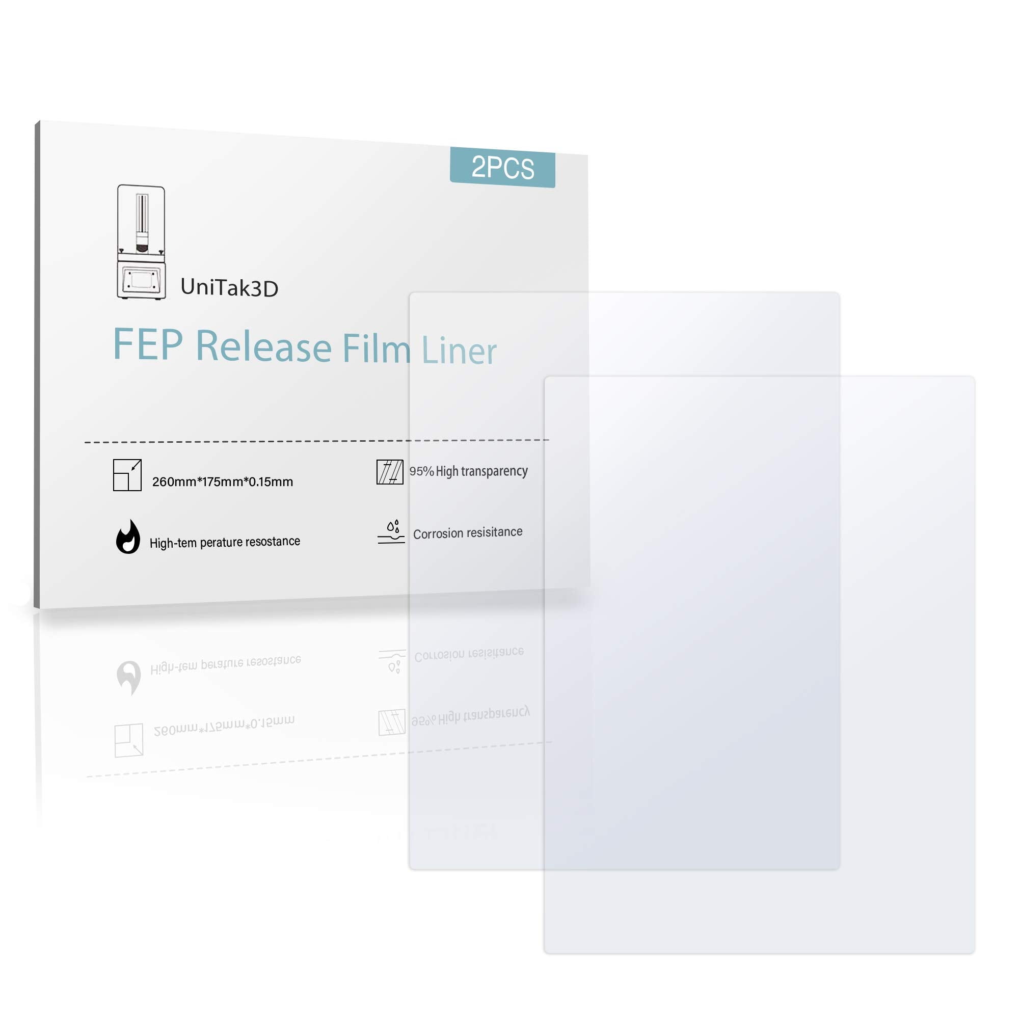 Unitak3D Mono X Fep Film Compatible With Elegoo Saturn,Nova3D Whale 2 Uv Dlp Lcd Resin 3D Printers 260X180Mm(Pack Of 2Pcs)