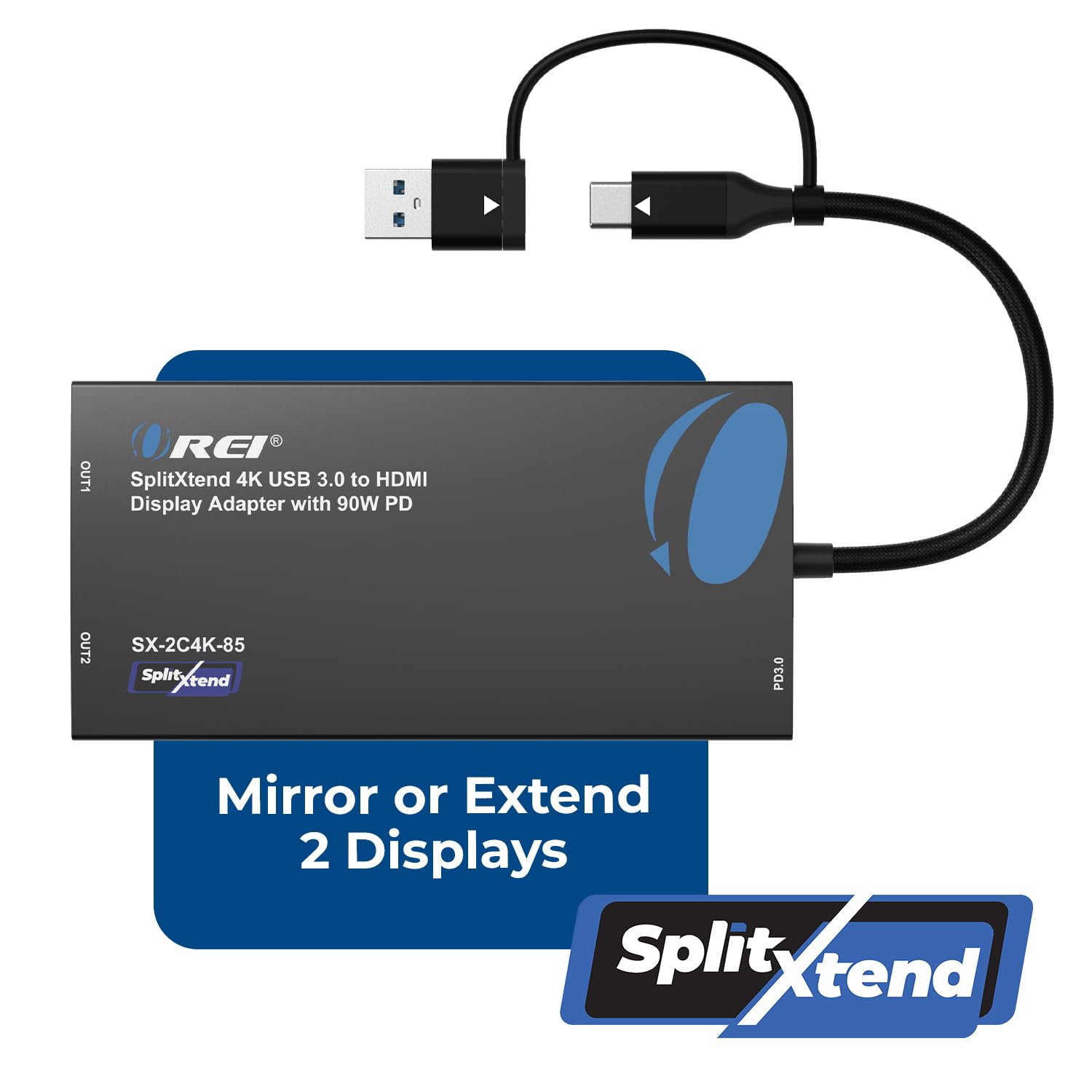 Orei Splitextend 4K Hdmi Splitter Extended Display For Dual Monitor - Multi-Monitor Display 3 Separate Screens - Usb A & Usb-C A