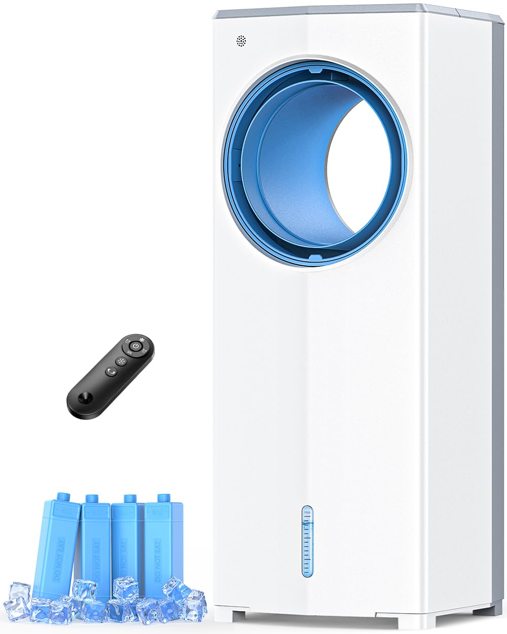 MYICY Windowless Air Conditioner, 27 Bladeless Evaporative Air Cooler with 4 Modes & 3 Speeds, Double Tanks, 4 Ice Packs, 25FT R