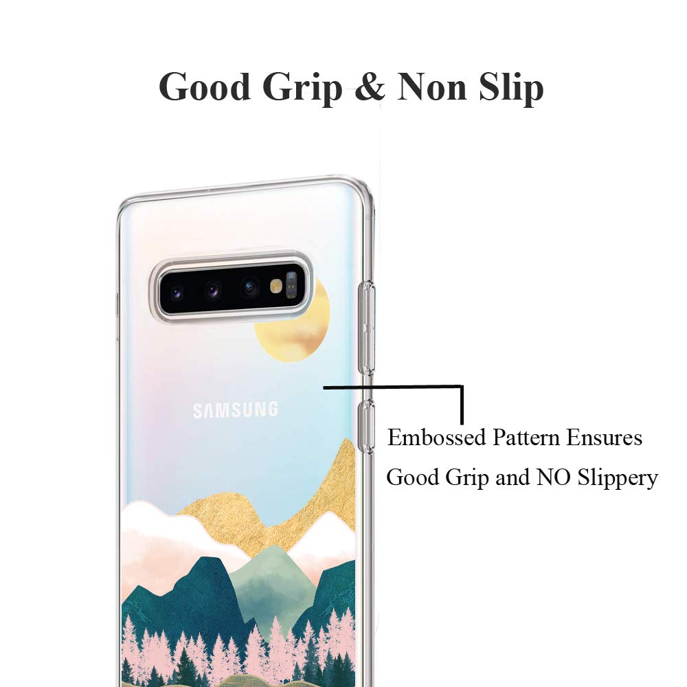 Unov Galaxy S10 Phone Case Embossed Pattern Slim Shock Absorption TPU Sierra Mountains 6.1in