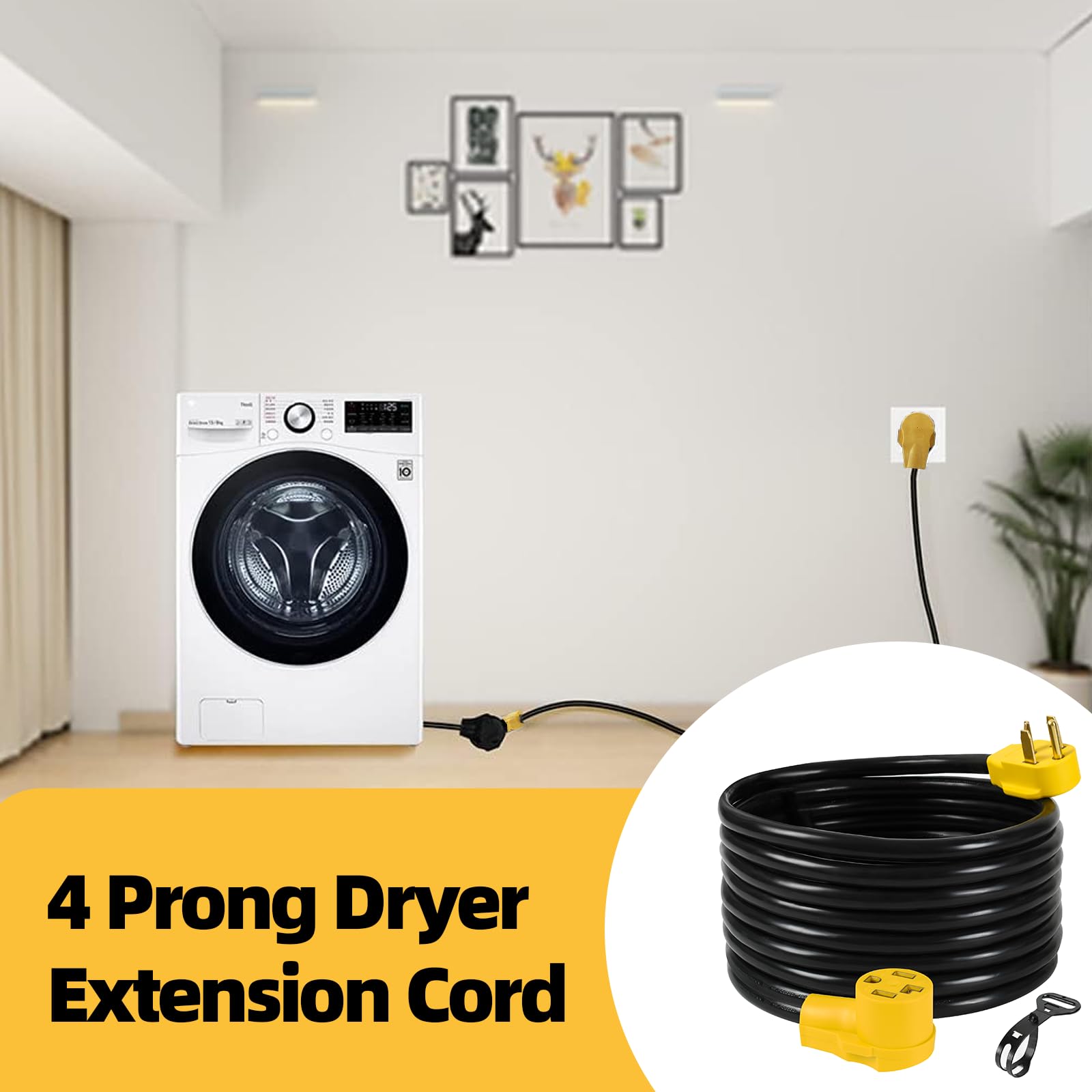 25 Feet 30 Amp 4 Prong 10 Gauge Nema 14 30P To 14 30R 125V/250V Dryer And Ev Extension Cord