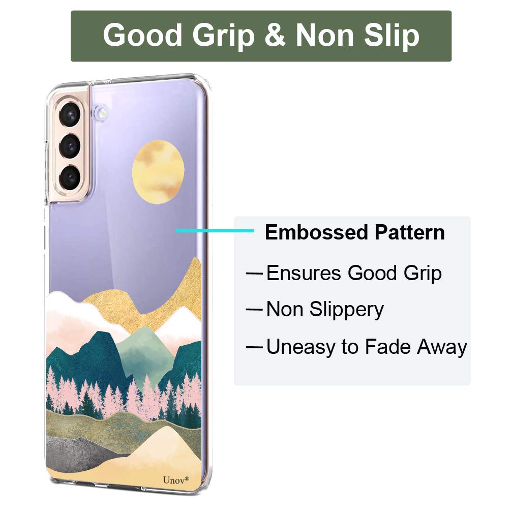 Unov Galaxy S21 Case Clear With Design Soft Tpu Shock Absorption Slim Embossed Pattern Protective Back Cover For Samsung Galaxy