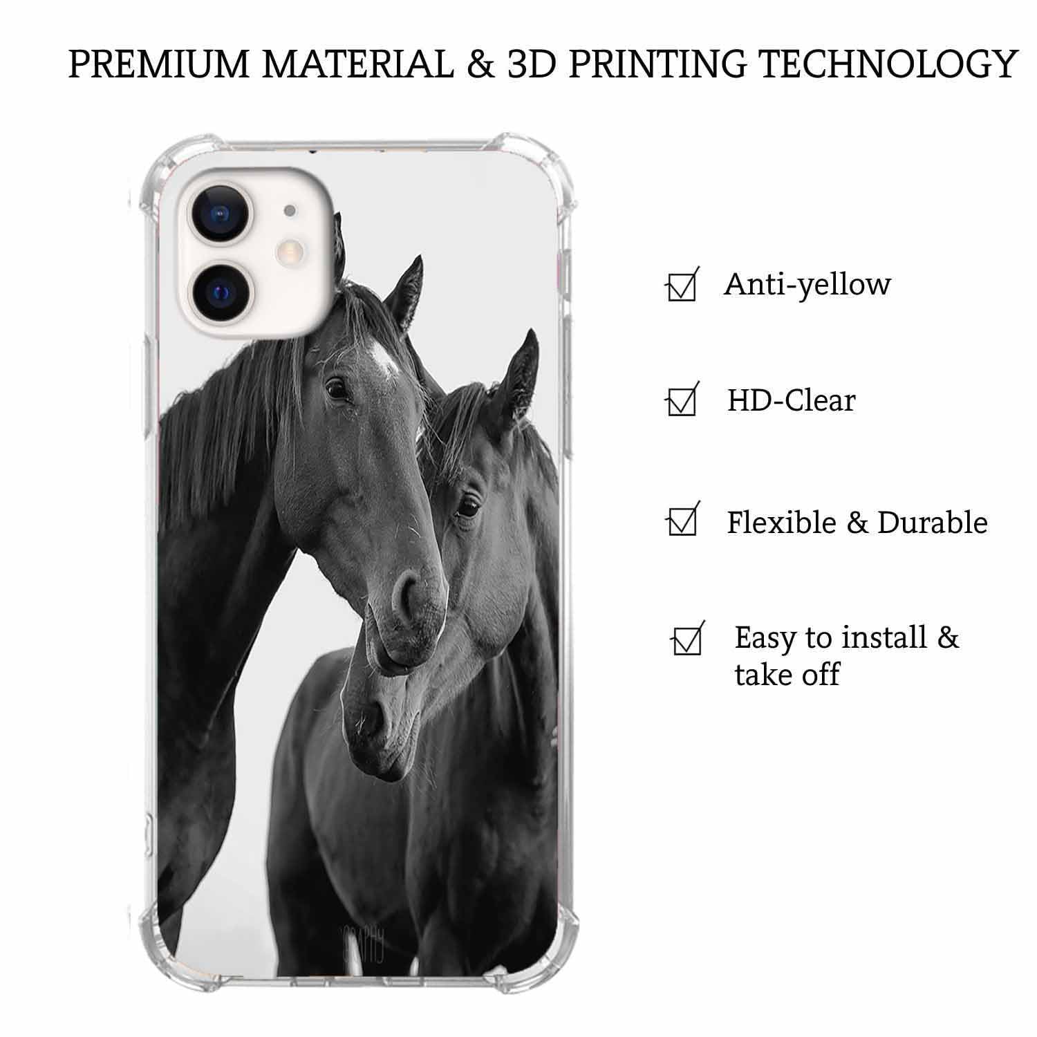 Aossxin Horse Lovers Phone Case Compatible With Iphone 12,Aesthetic Cute Animals Pattern,Soft Tpu Bumper Case For Iphone 12