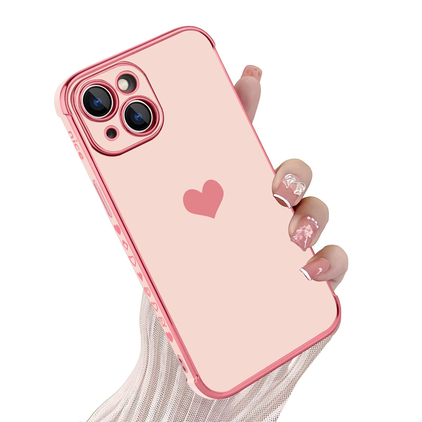Kanghar Compatible With Iphone 14 Plus Case For Women Girl, Plating Edge Cute Love Heart Soft Tpu Bumper With 4 Corners Shockpro