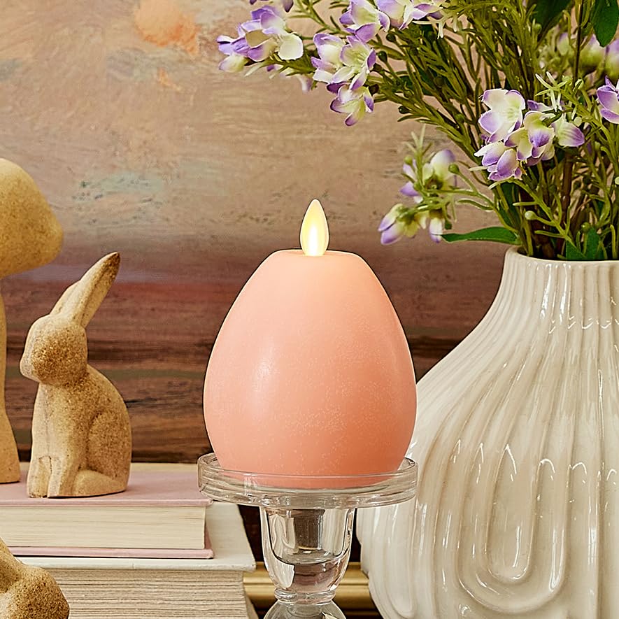 Luminara - Flameless Holiday Crystal Beads Glitter Sphere Candle - Chalky Mellow Peach - Pack Of 1-4X4.25 - Auto Timer Built-In 