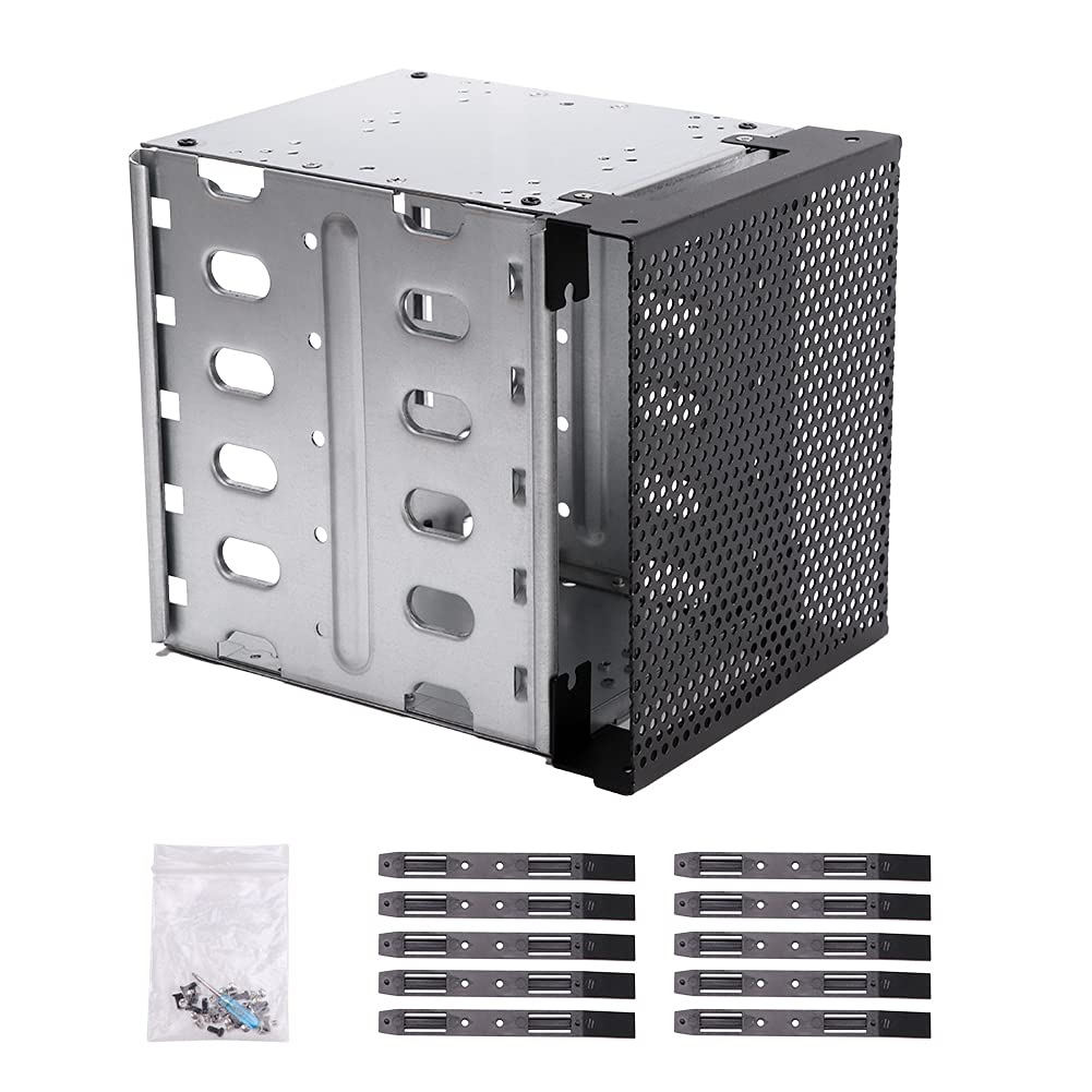 Hard Drive Cage,Galvanized Steel Plate + Abs Plastic Cage Hard Drive Tray Rack With Fan Space,Adapter Rack Bracket For Computer Sata 5.25In To 5X 3.5
