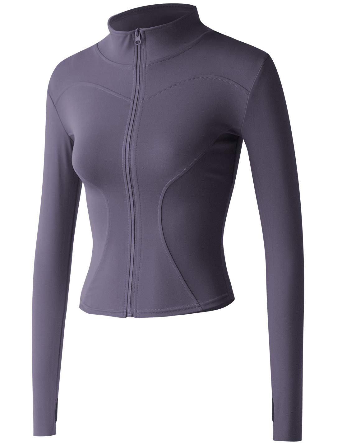 Locachy Womens Lightweight Stretchy Workout Full Zip Running Track Jacket With Thumb Holes (Purple, X_L)
