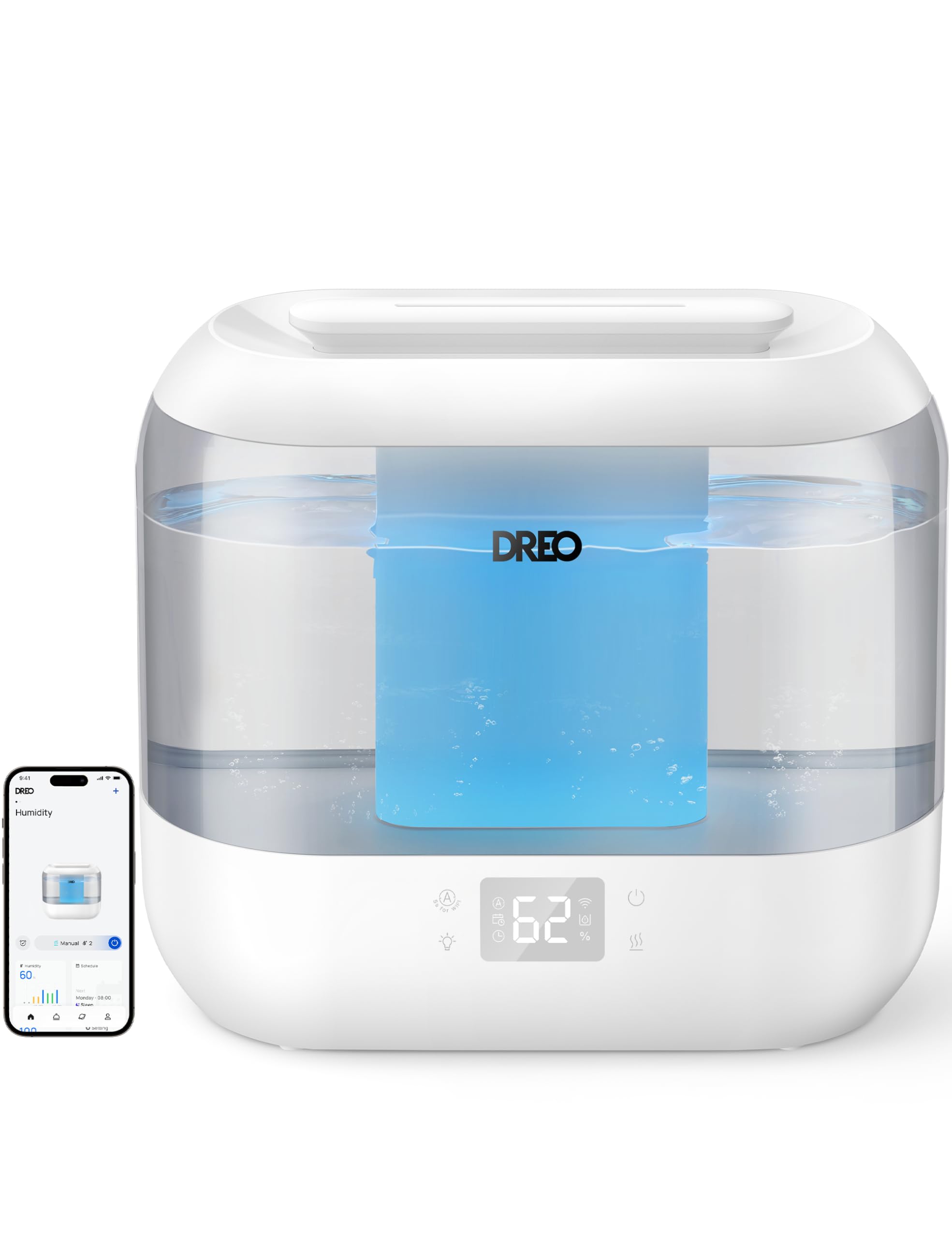 Dreo Smart Humidifiers For Bedroom, Top Fill 4L Cool Mist Humidifier With Nightlight, 32H Runtime, Touch/App/Voice Control, Quie