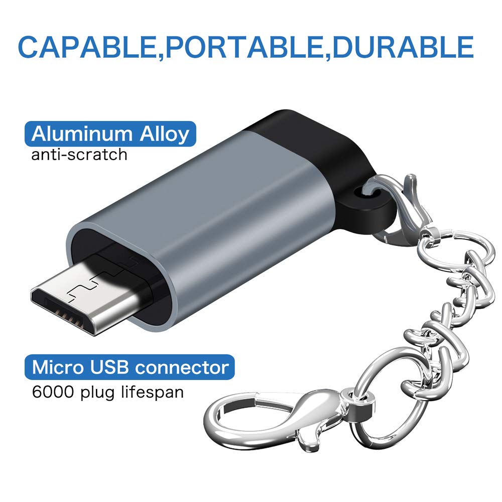 QianLink USB C to Micro USB Adapter 4-Pack Keychain Charge Data Sync Grey