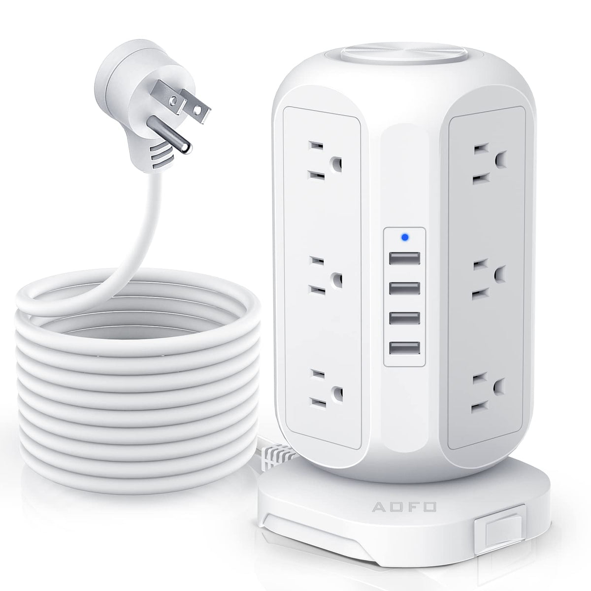 15 Ft Long Extension Cord Power Strip Tower,Aofo Surge Protector 12 Ac Outlets 4 Usb Ports, Charging Tower Overload Protection W