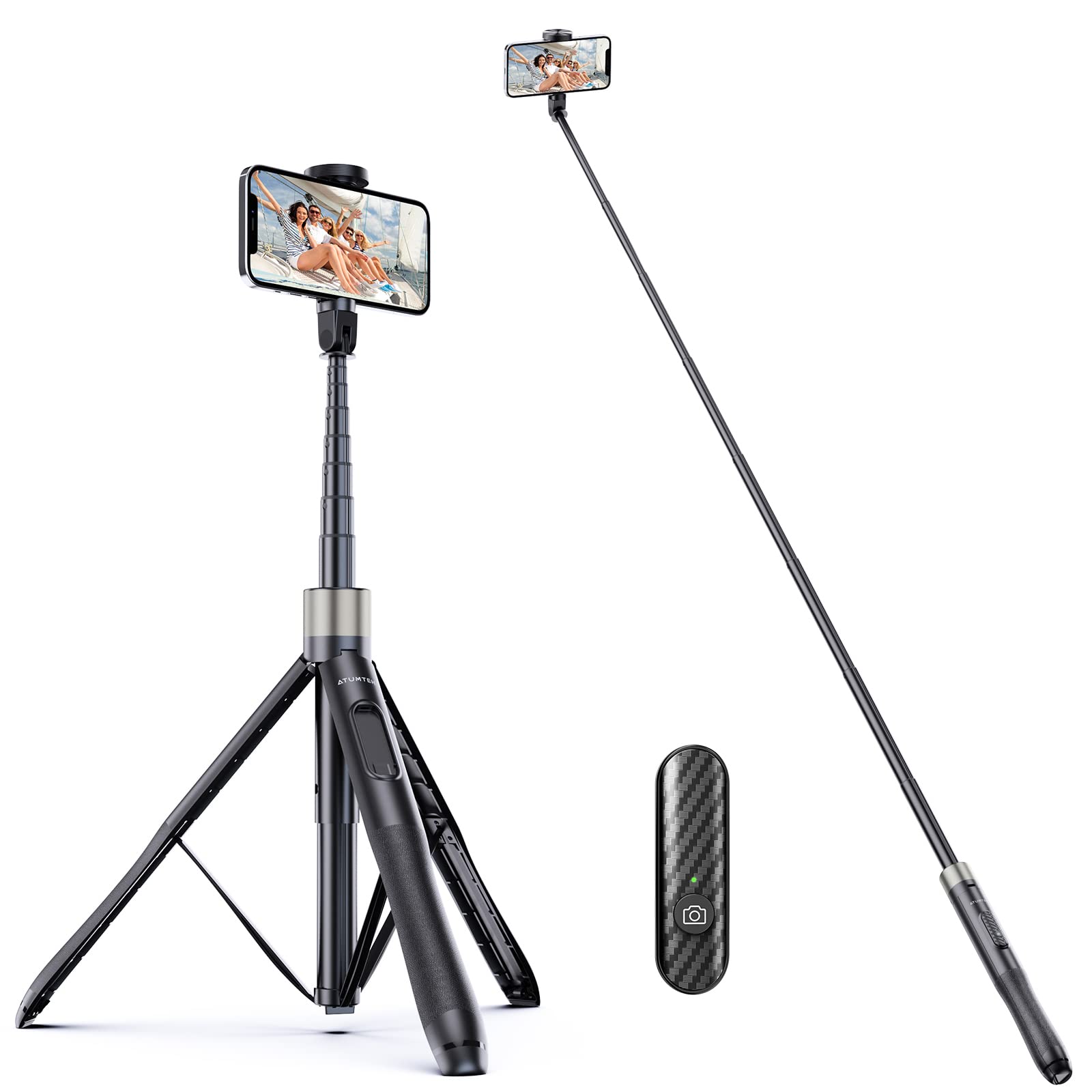 Atumtek 65'' Selfie Stick Tripod, All In One Extendable Phone Tripod Stand With Bluetooth Remote 360 Rotation For Iphone And And