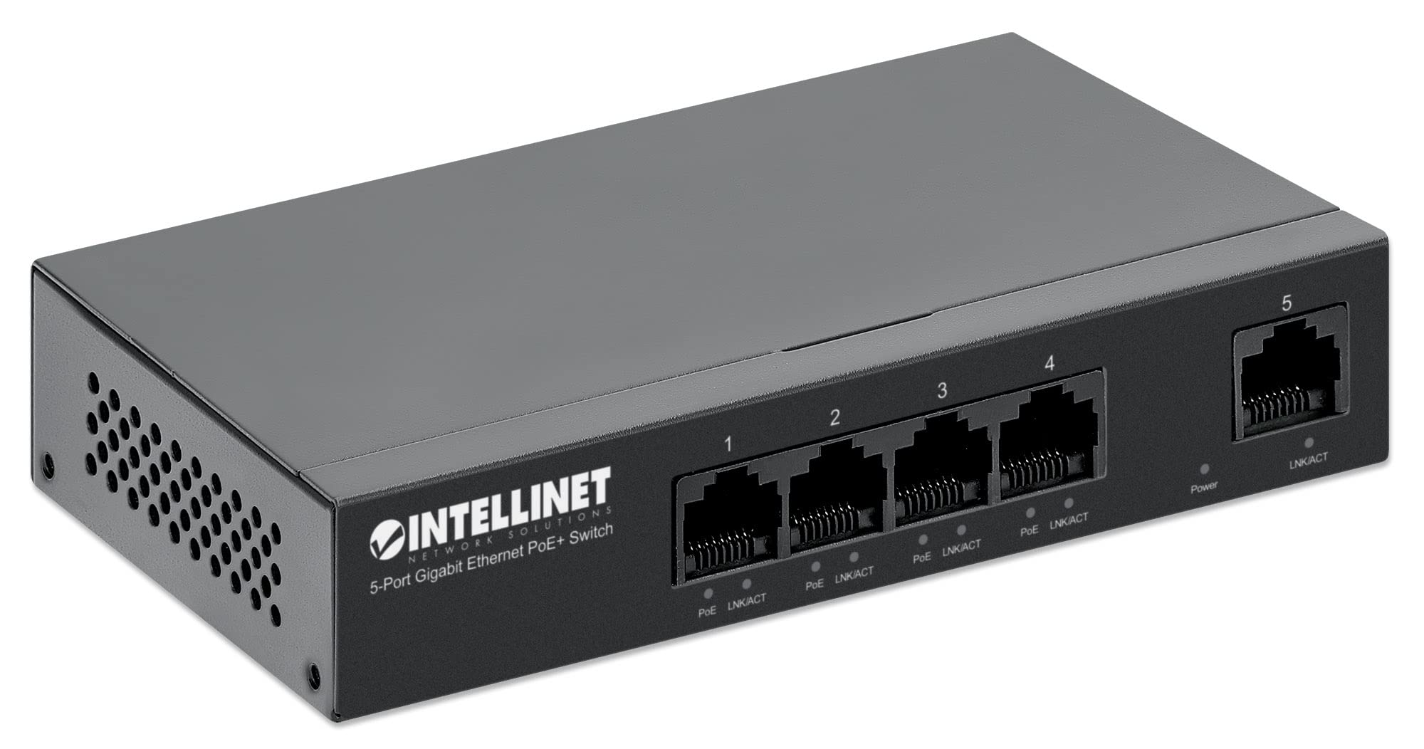 Intellinet 5 Port Gigabit Ethernet Poe+ Switch   4 Poe+ Ports @40W Budget, Power Output Up To 30W Per Port   10Gbps Switching Ca