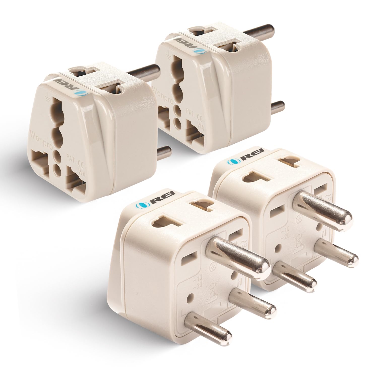 Orei World (Usa, Uk, China & More) To India (Type D) Travel Adapter Plug   2 In 1   Ce Certified   Rohs Compliant   4 Pack   Whi