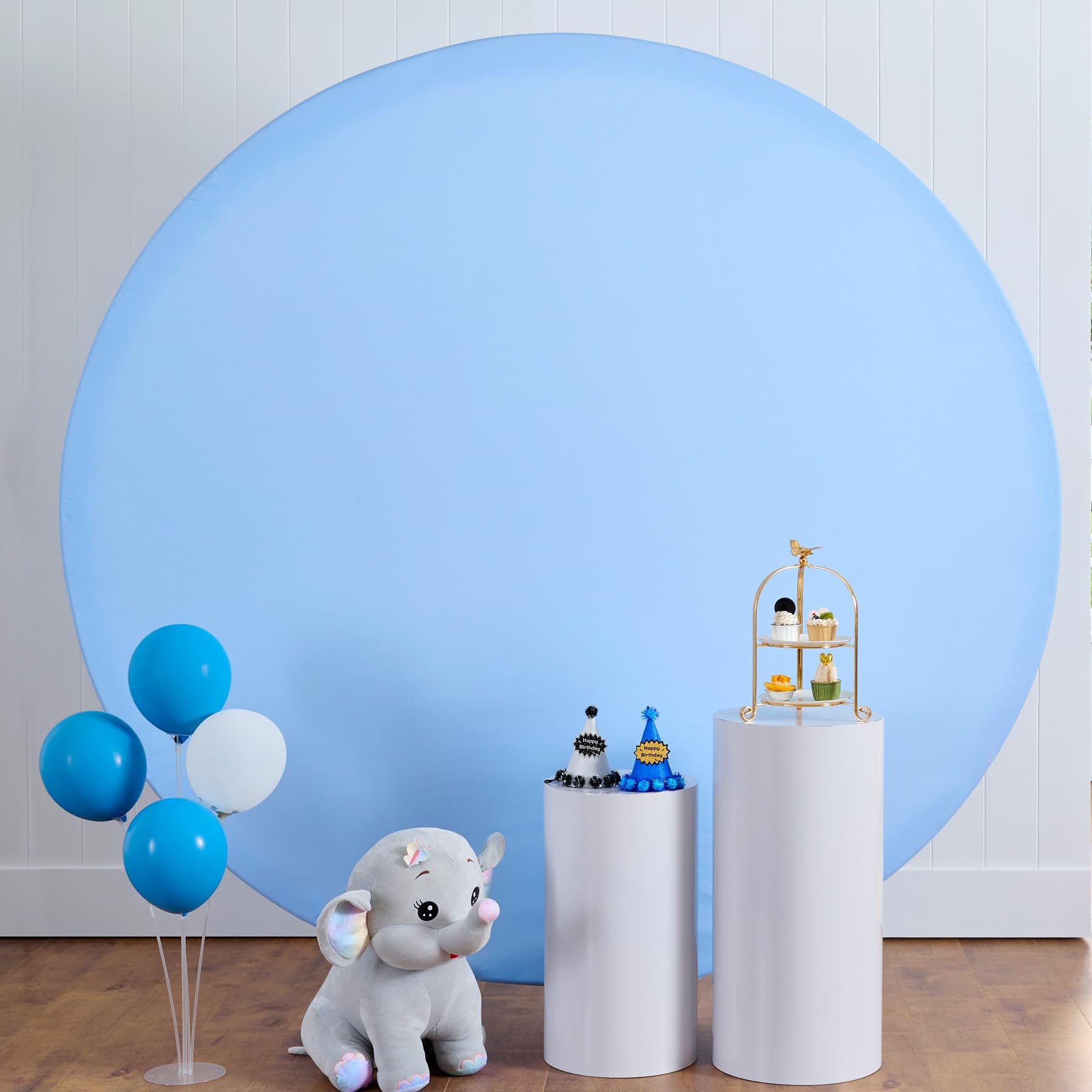 7.2Ft Baby Blue Round Backdrop Cover For 7Ft / 7.2Ft Circle Stand, Wrinkle Free Stretchy Circle Arch Round Backdrop Cover For Pa