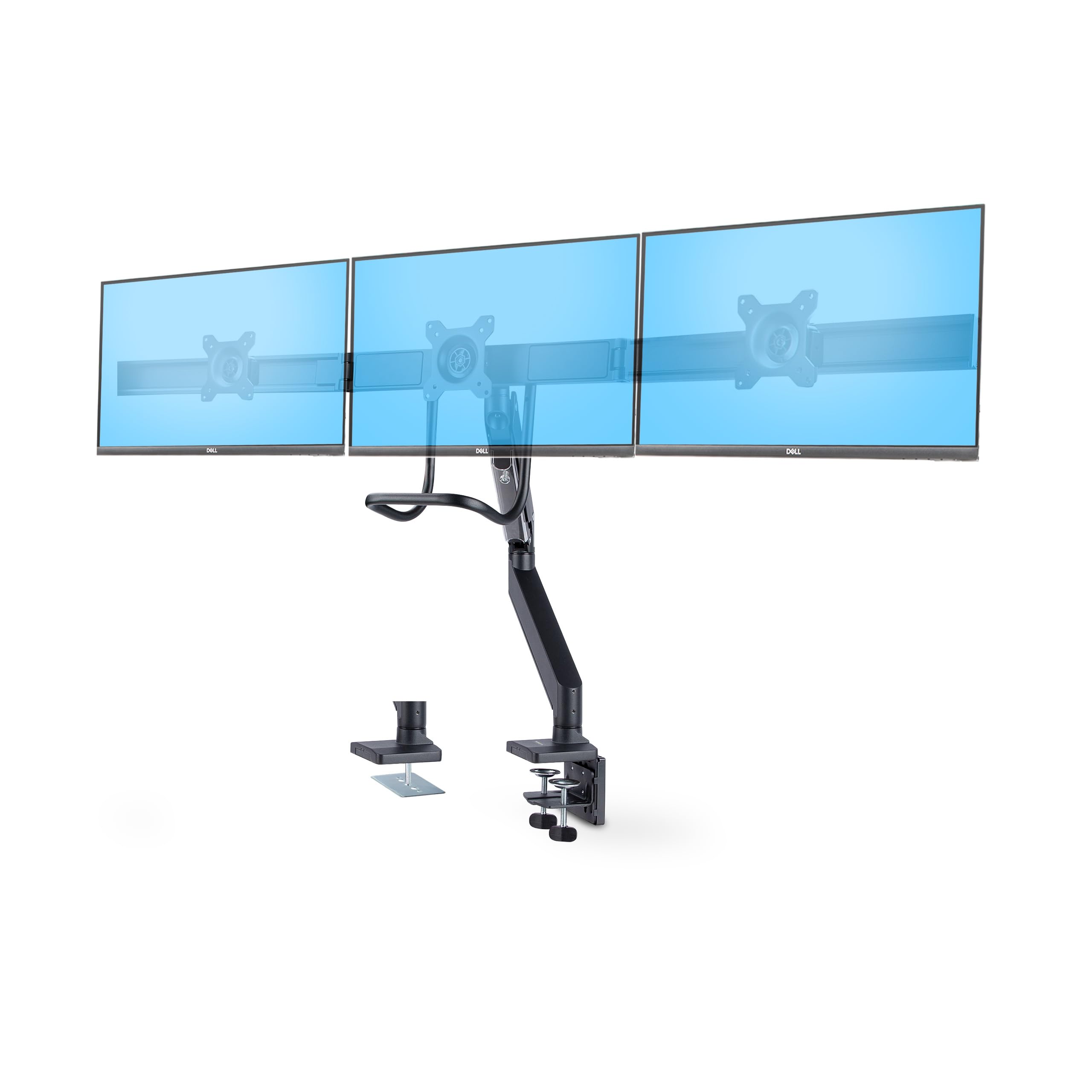 StarTech.com Desk Mount Triple Monitor Arm w/Crossbar for Up to Three 27in Screens, VESA 75x75/100x100, Tool-Less Arm Adjustment