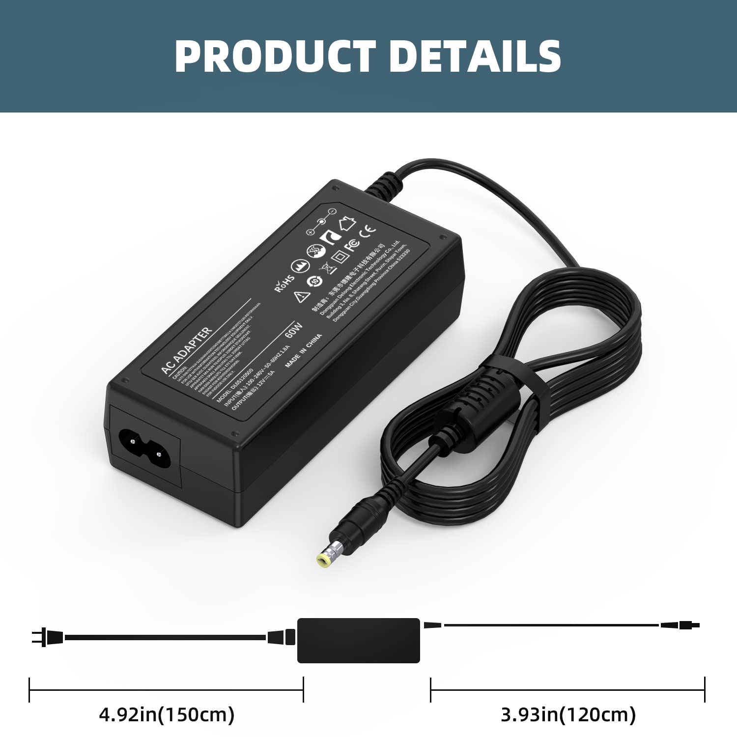 12V Ac Power Cord Charger For Dell Monitor 27' 24' 23' 22' 21.5' Screen S2316H S2316M S2318Hn S2318Nc S2340L S2340Lc 2240Tb S2340M S2340Mc S2440L S2240Lc S2740L S2740Lb Monitor Power Supply Cord