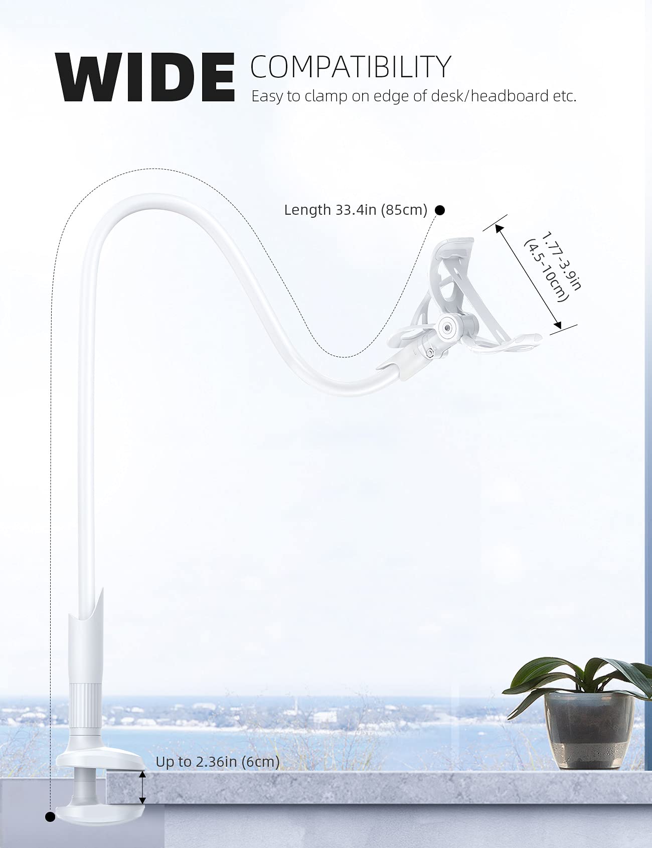 Lamicall Phone Holder, Gooseneck Mount, Compatible With 4 7'' Smartphones And Desktops, Adjustable Arm And Non Slip Base, Easy T