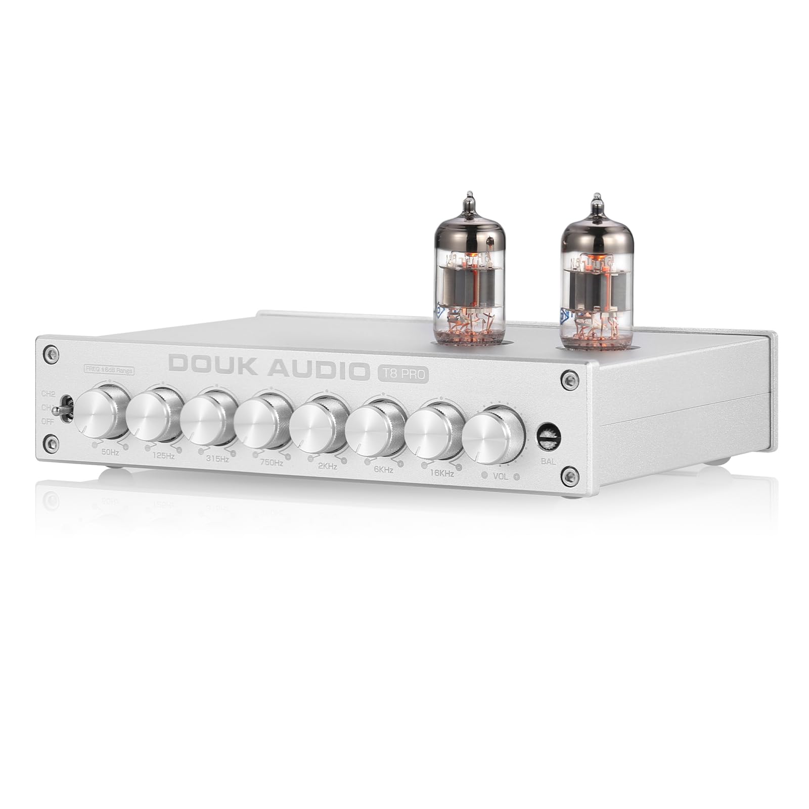 Douk Audio Hifi Vacuum Tube 7 Band Eq Preamp Equalizer Xlr Pre Amplifier Home (T8 Pro Silver)