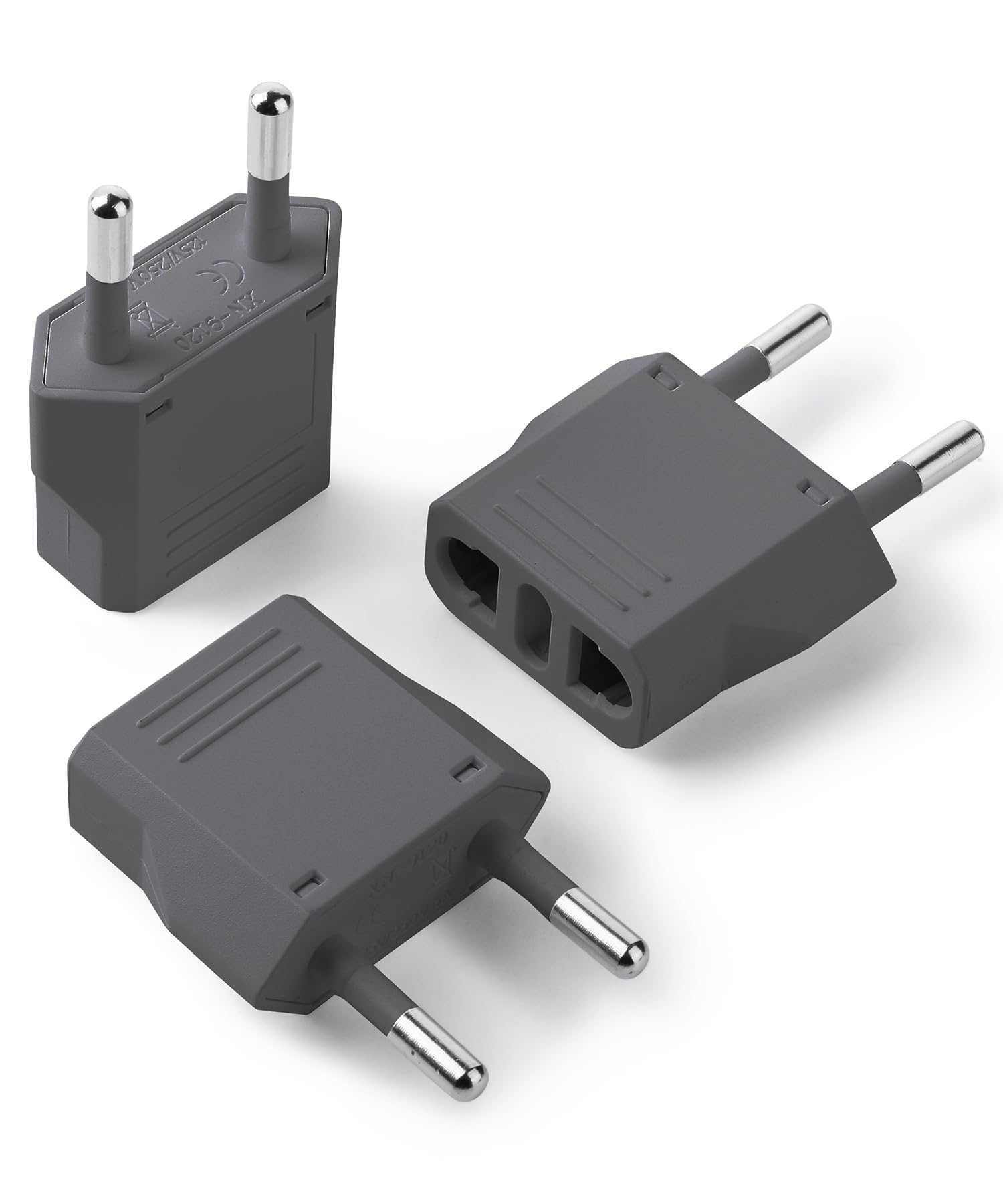 Bates  European Travel Plug Adapter, 3 Pack, Grey, European Plug Adapter, Us To Europe Plug Adapter, Adapter For Europe Plug, Us