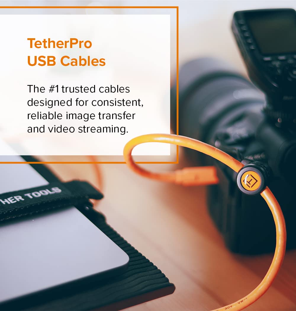 Tether Tools TetherPro USB 3.0 to USB C Cable | for Fast Transfer and Connection Between Camera and Computer | High Visibility Orange | 15 Feet (4.6 m)