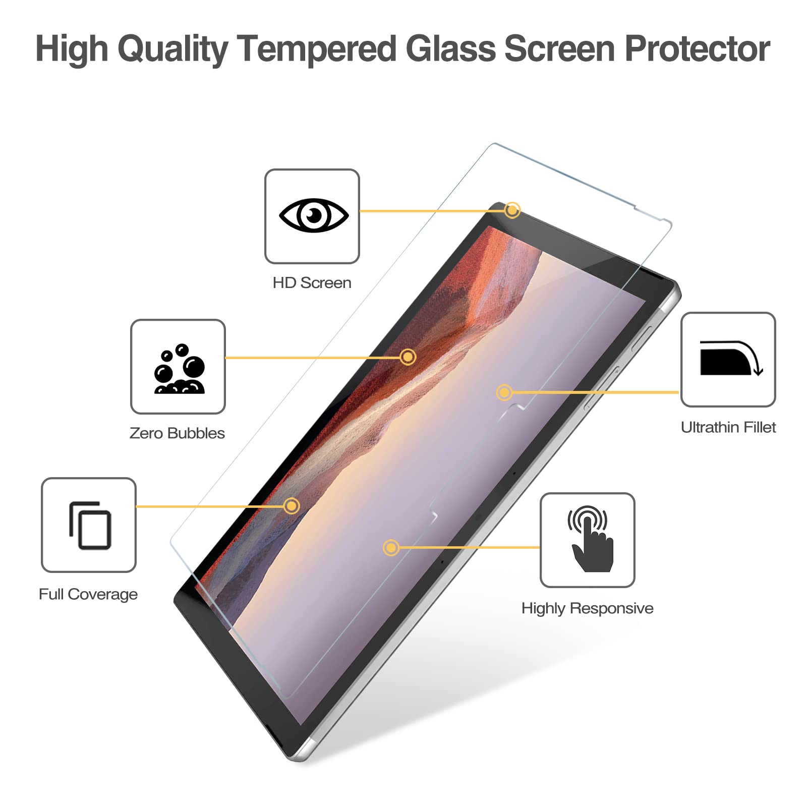 Procase 2 Pack Screen Protector For Surface Pro 7 Plus/Surface Pro 7 / Pro 6 / Pro 5 / Pro 4, Tempered Glass Screen Film Guard Screen Protector For 12.3 Inch Suface Pro 7 Plus Surface Pro 7 6 5 4