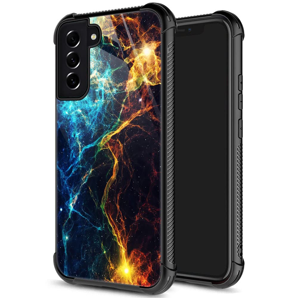 Samsung Galaxy S21 Plus Case,Blue Flame Galaxy S21 Plus Case For Boys And Men,Pattern Design Shockproof Anti Scratch Organic Gla
