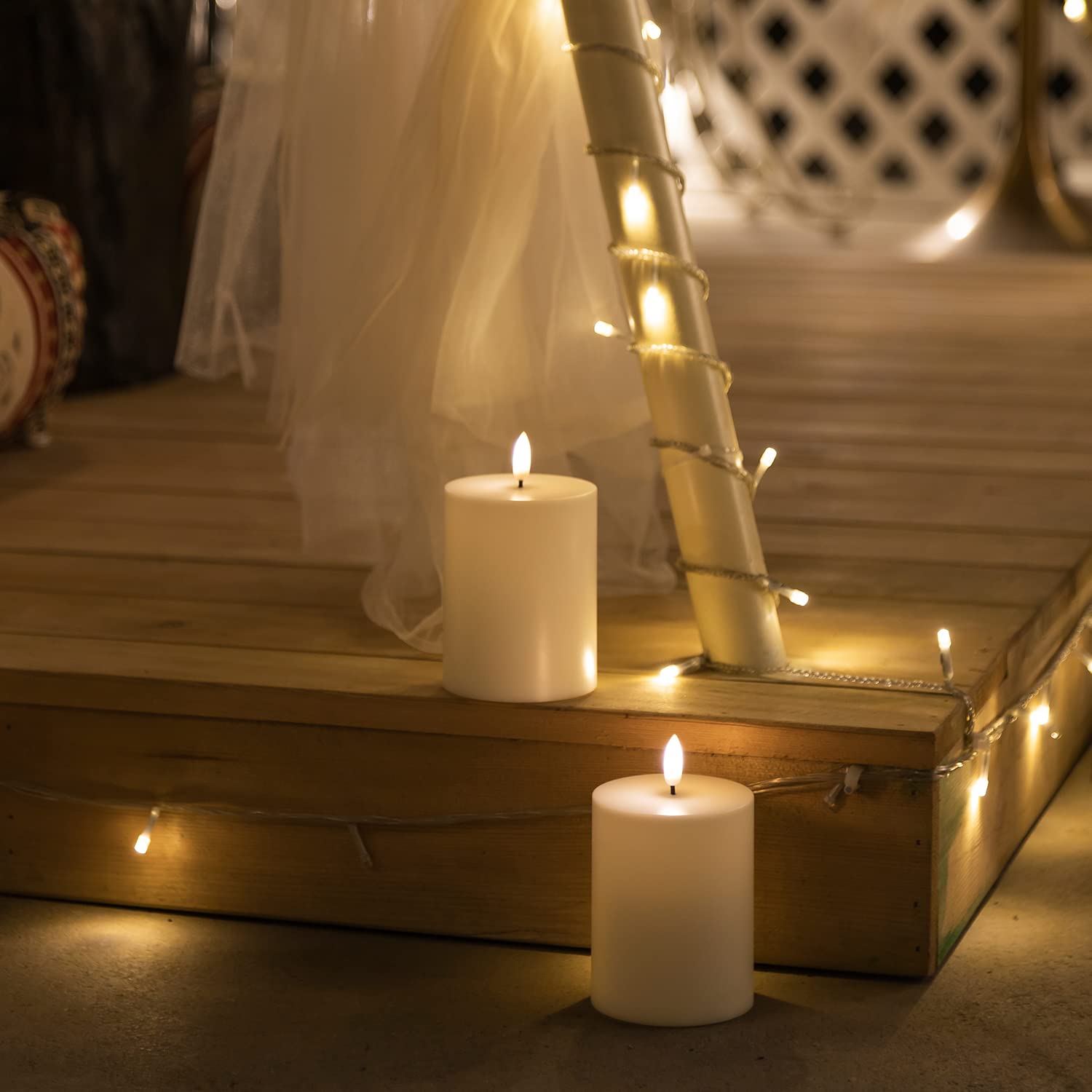 Angelloong Outdoor Flameless Candles With Timer Waterproof, Battery Operated Candles With Flickering Flame, Set Of 2 Electric Le