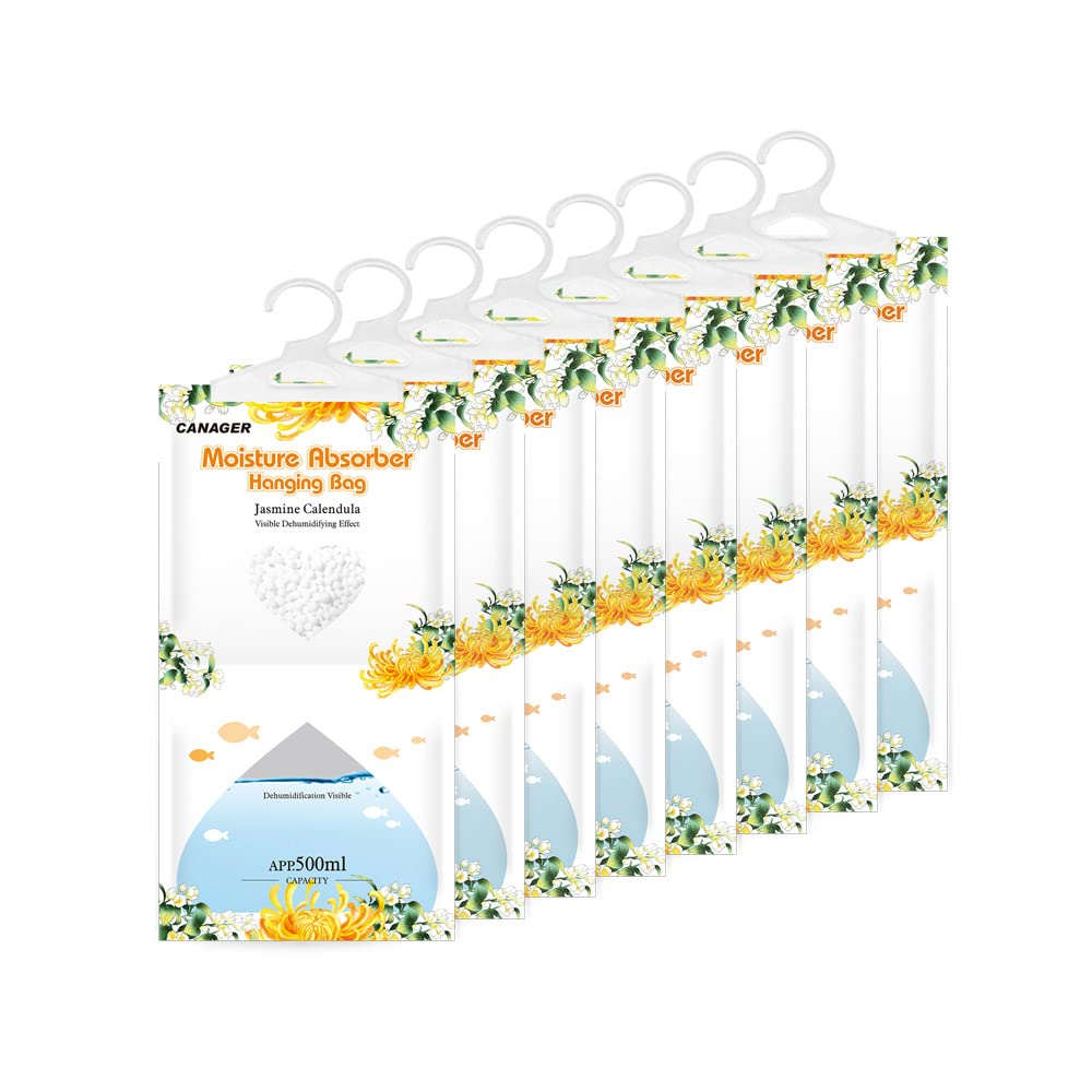 Canager Hanging Moisture Absorber, Jasmine Calendula Moistureproof Hanging Bag,Dehumidifier Bag (8 Packs) Hanging Closet Dehumid