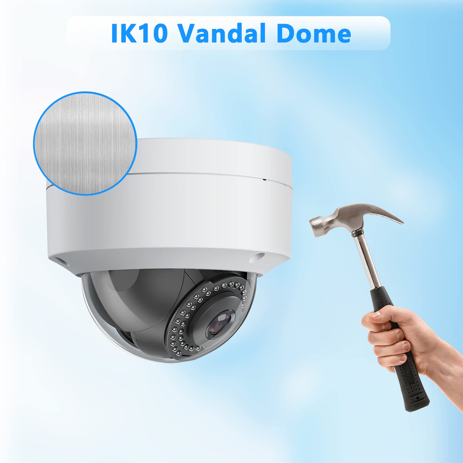 6Mp Poe Ip Vandal Dome Security Camera Outdoor, 2.8Mm Wide Angle, H.265, Ip67 Ik10, Built In Microphone Audio, Human Vehicle Det