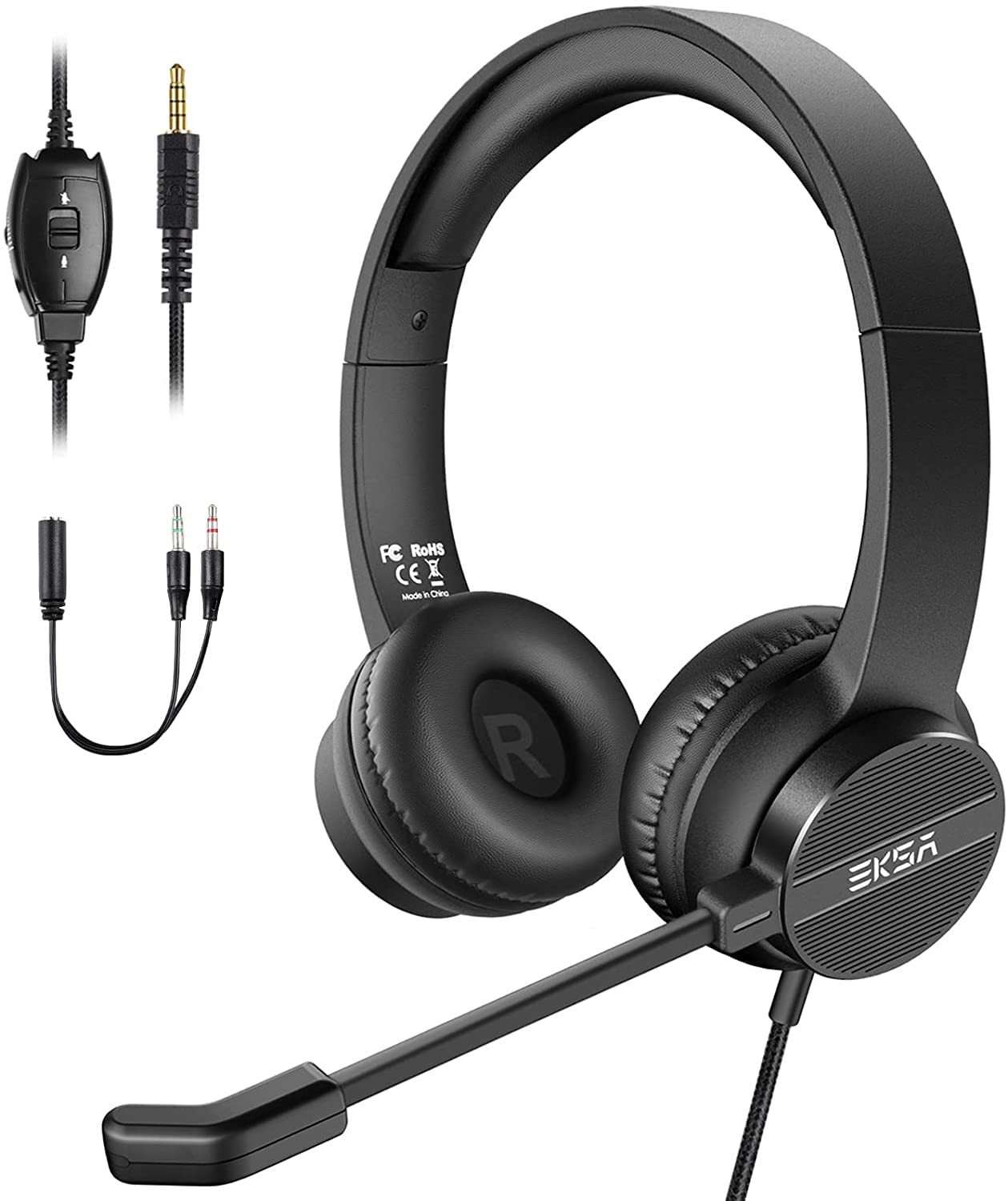 Eksa Wired Headset With Mic, Computer Headset With Microphone For Pc, 3.5Mm Headset With Mic With Noise Cancelling For Pc/Laptop