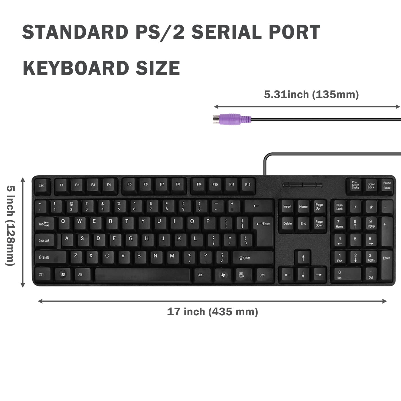 Mcsaite Wired Ps2 104 Keys Computer Keyboard With Stands,Black,Waterproof   Us Layout Compatible For Windows, Pc, Laptop